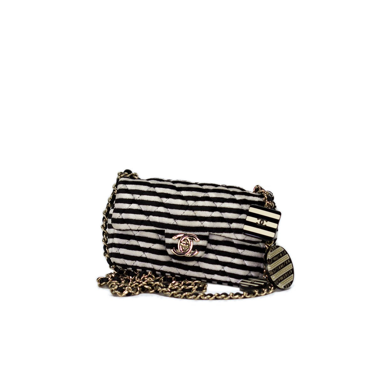 Chanel Striped Mini Charm Flap