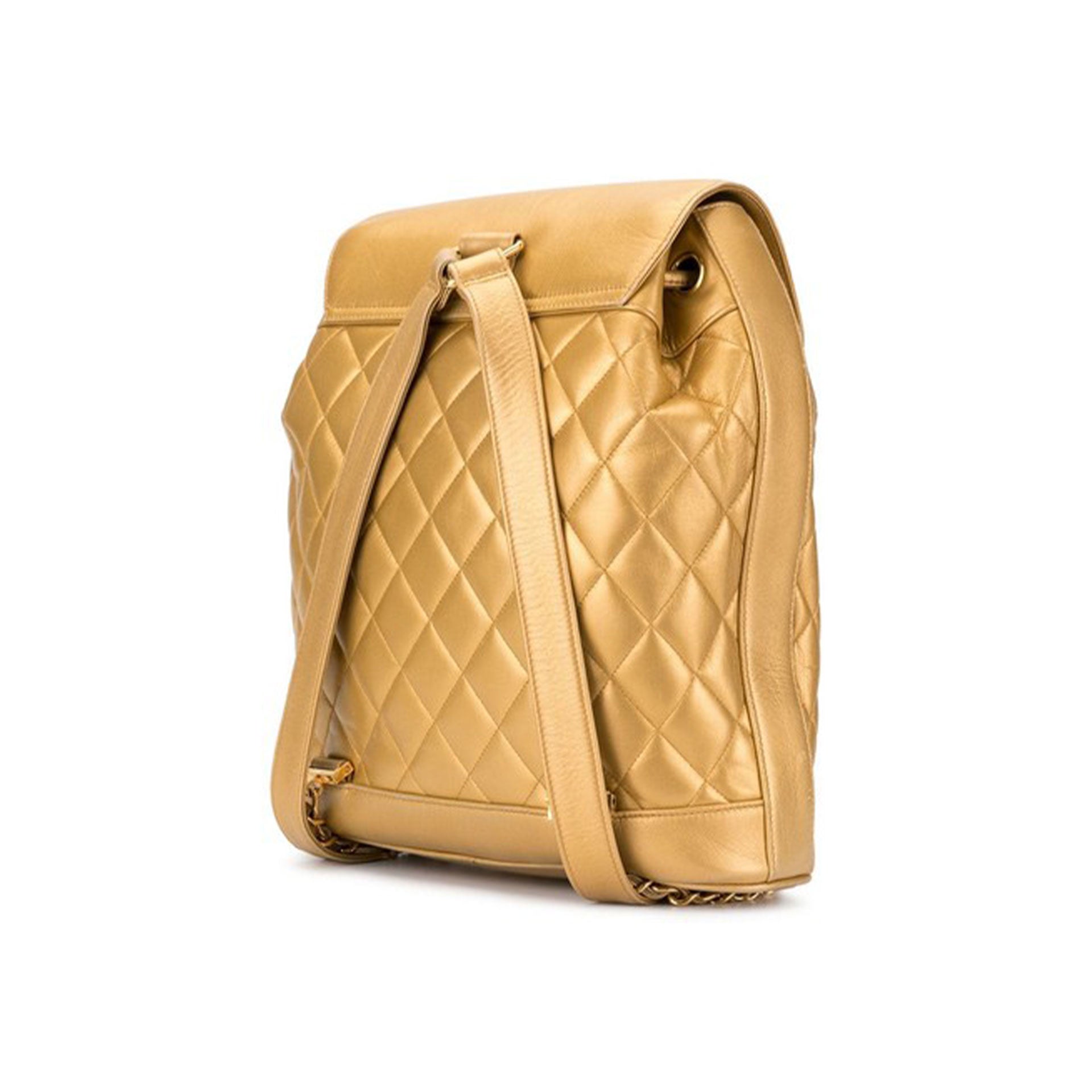 Chanel 1990s Vintage Rucksack Gold Lambskin Leather Backpack