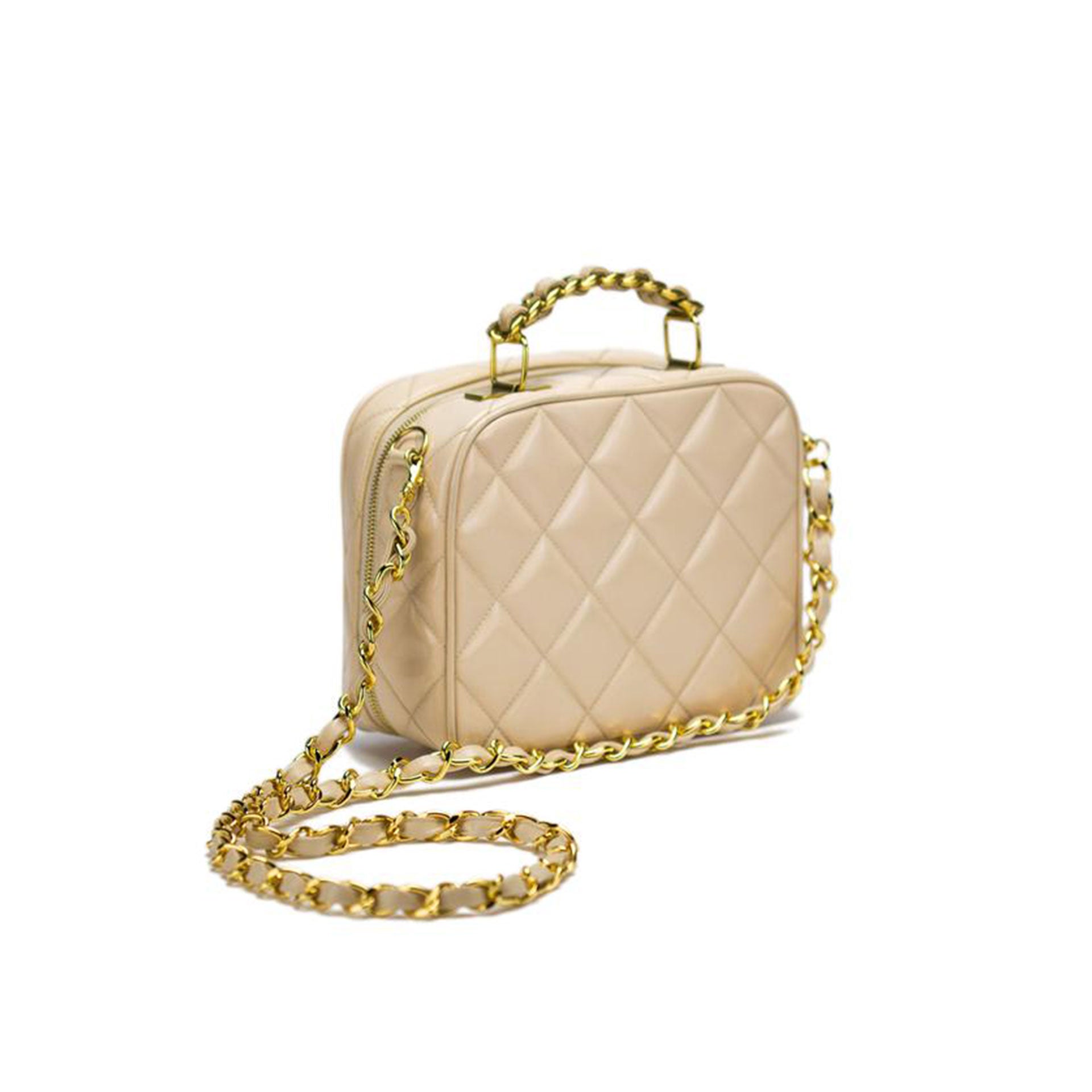 Chanel Camera Mini Quilted Vintage Rare Beige Nude Patent Cross Body Bag