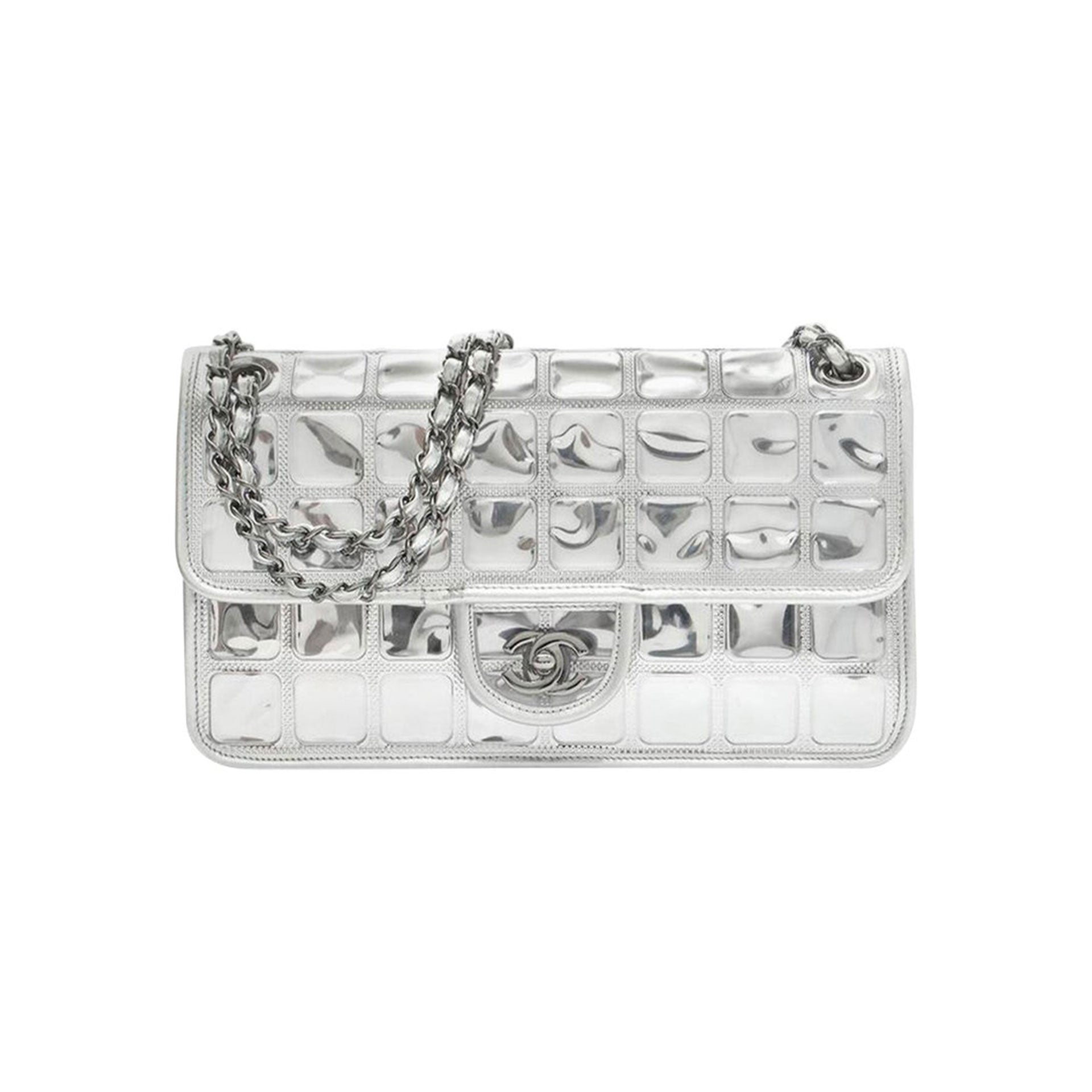 Chanel Ice Cube Flap Metallic Silver Leather Shoulder Bag