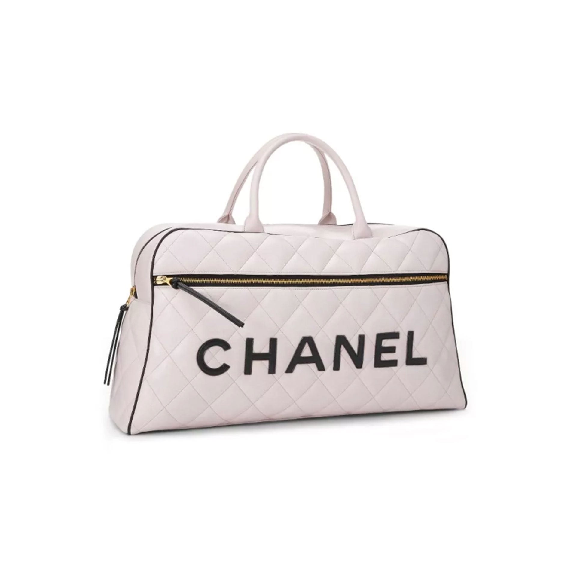 Chanel Logo Letters Vintage Quilted Duffel Bag Travel Tote