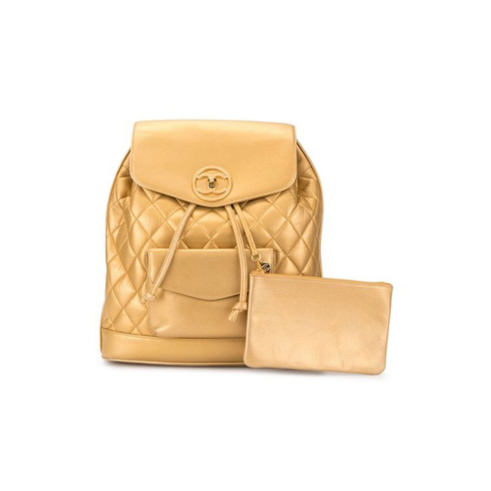 Chanel 1990s Vintage Rucksack Gold Lambskin Leather Backpack