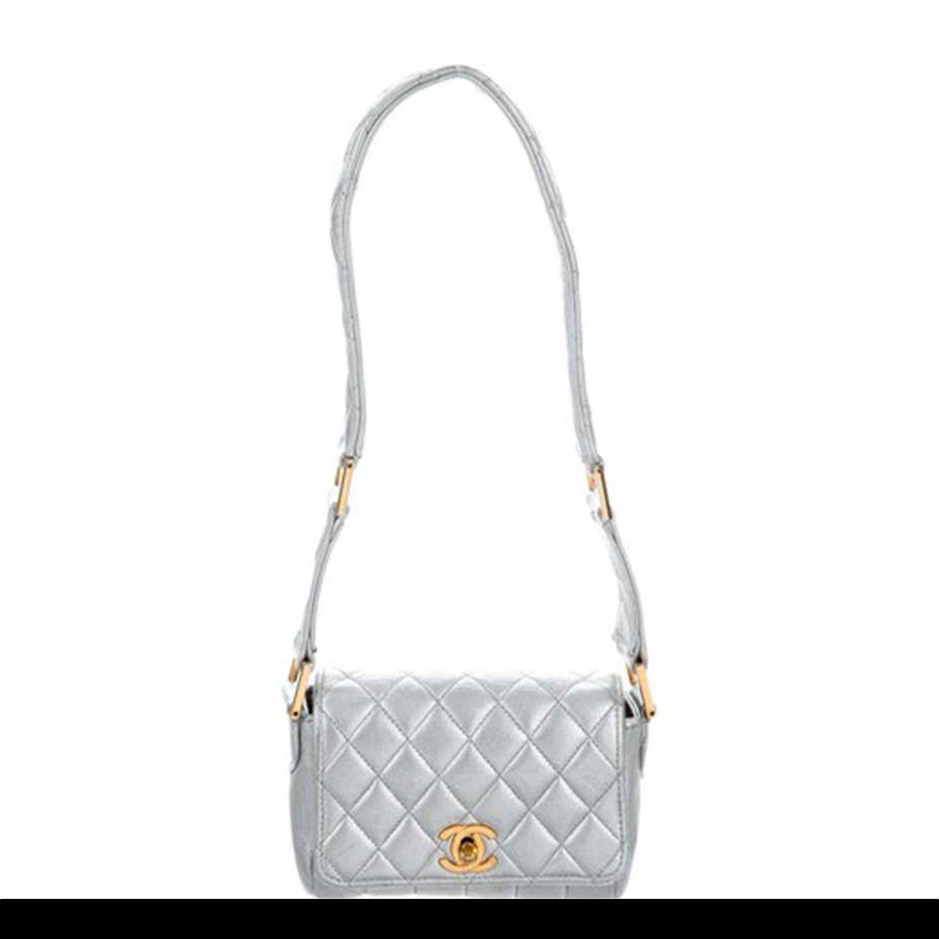 Chanel Classic Flap Rare Quilted Micro Mini Silver Metallic Lambskin Leather Bag