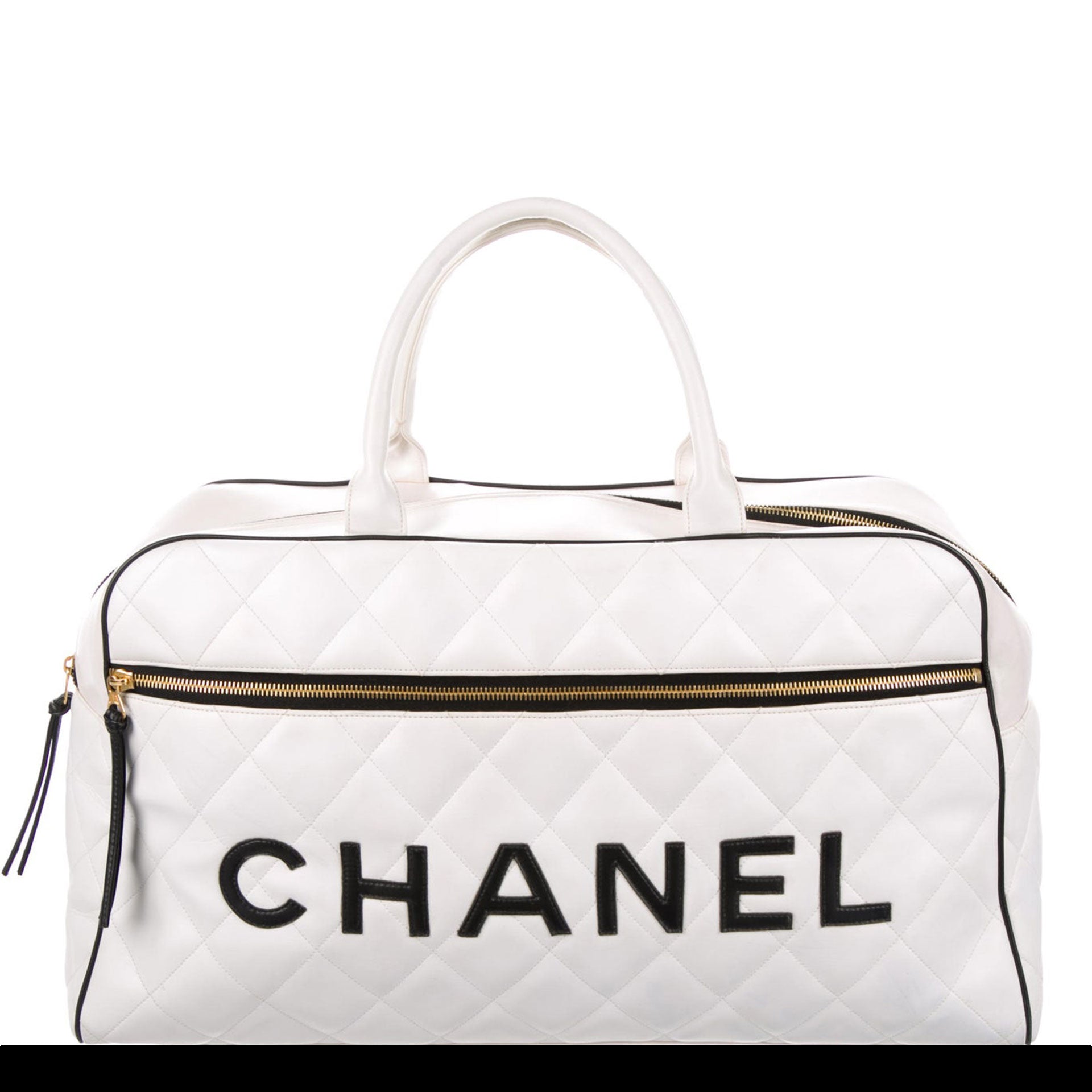 Chanel Logo Letters Vintage Quilted Duffel Bag Travel Tote