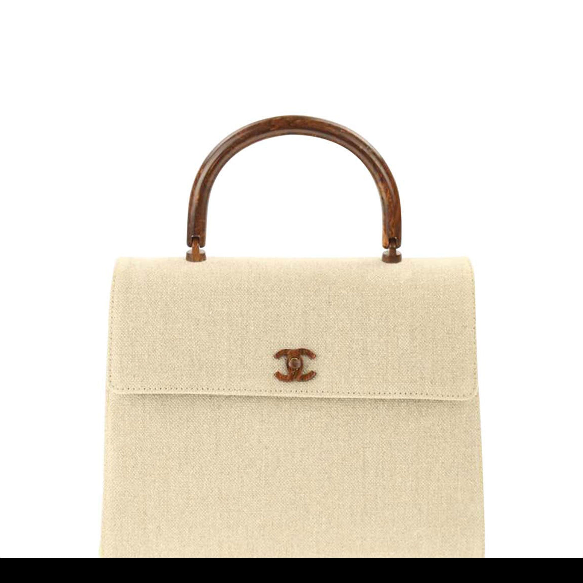 Chanel Canvas and Wood Flap Bag with Top Handle