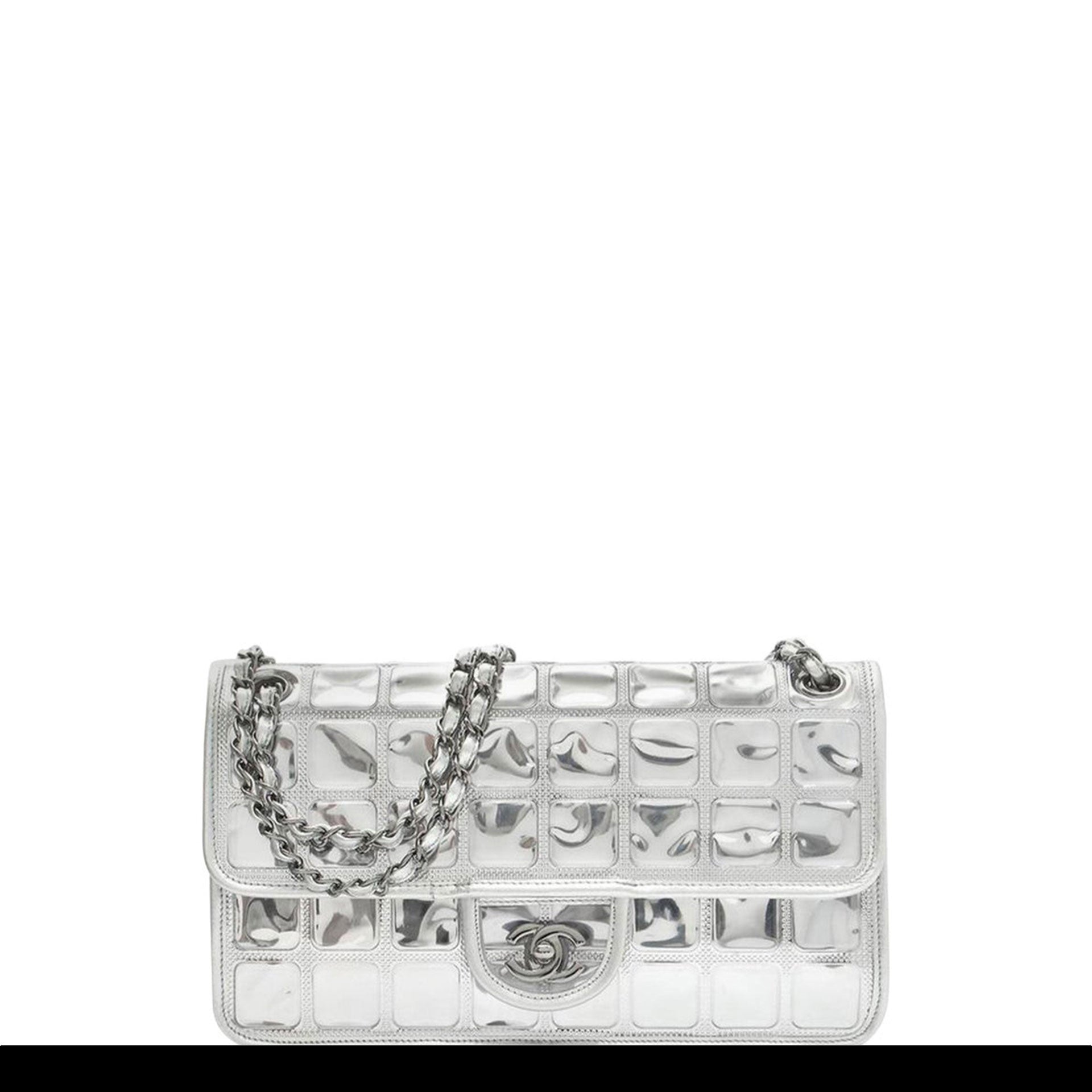 Chanel Ice Cube Flap Metallic Silver Leather Shoulder Bag