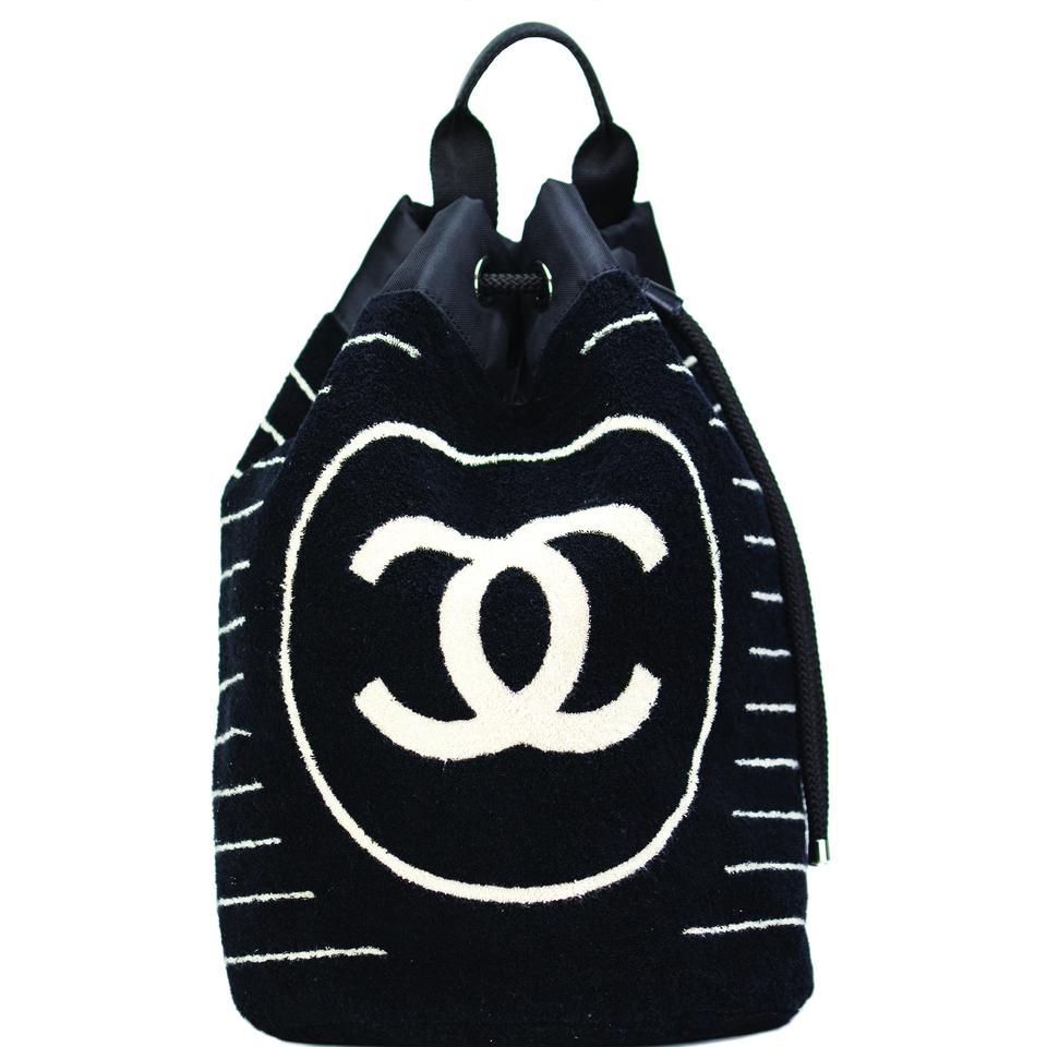 Chanel Dark Blue Striped Beach Bag Drawstring Backpack