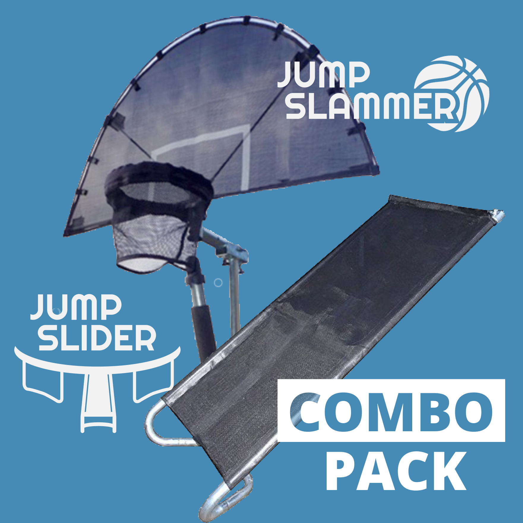 Trampoline Jump Slammer Basketball Hoop & Jump Slider Ramp Slide Combo