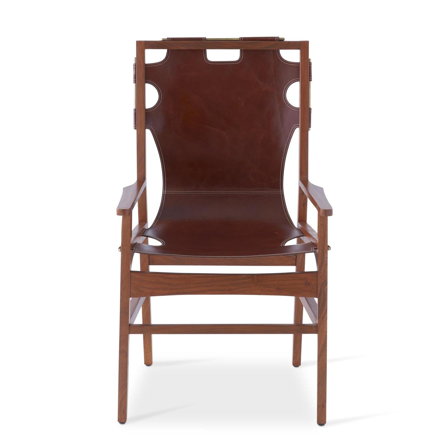 42 INCH LEATHER & ACACIA WOOD CHAIR - Pick Up Only