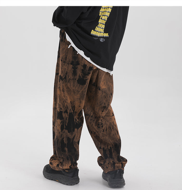 Extreme Aesthetic Earth Tone Tie-Dye Loose-Fit Corduroy Pants