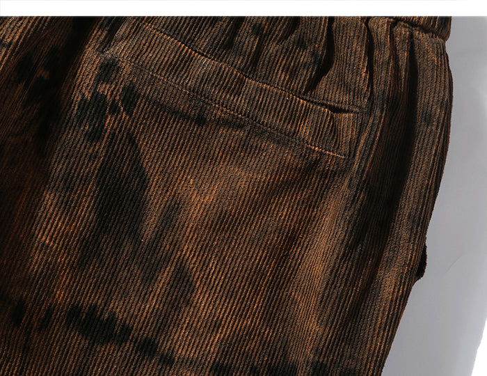 Extreme Aesthetic Earth Tone Tie-Dye Loose-Fit Corduroy Pants