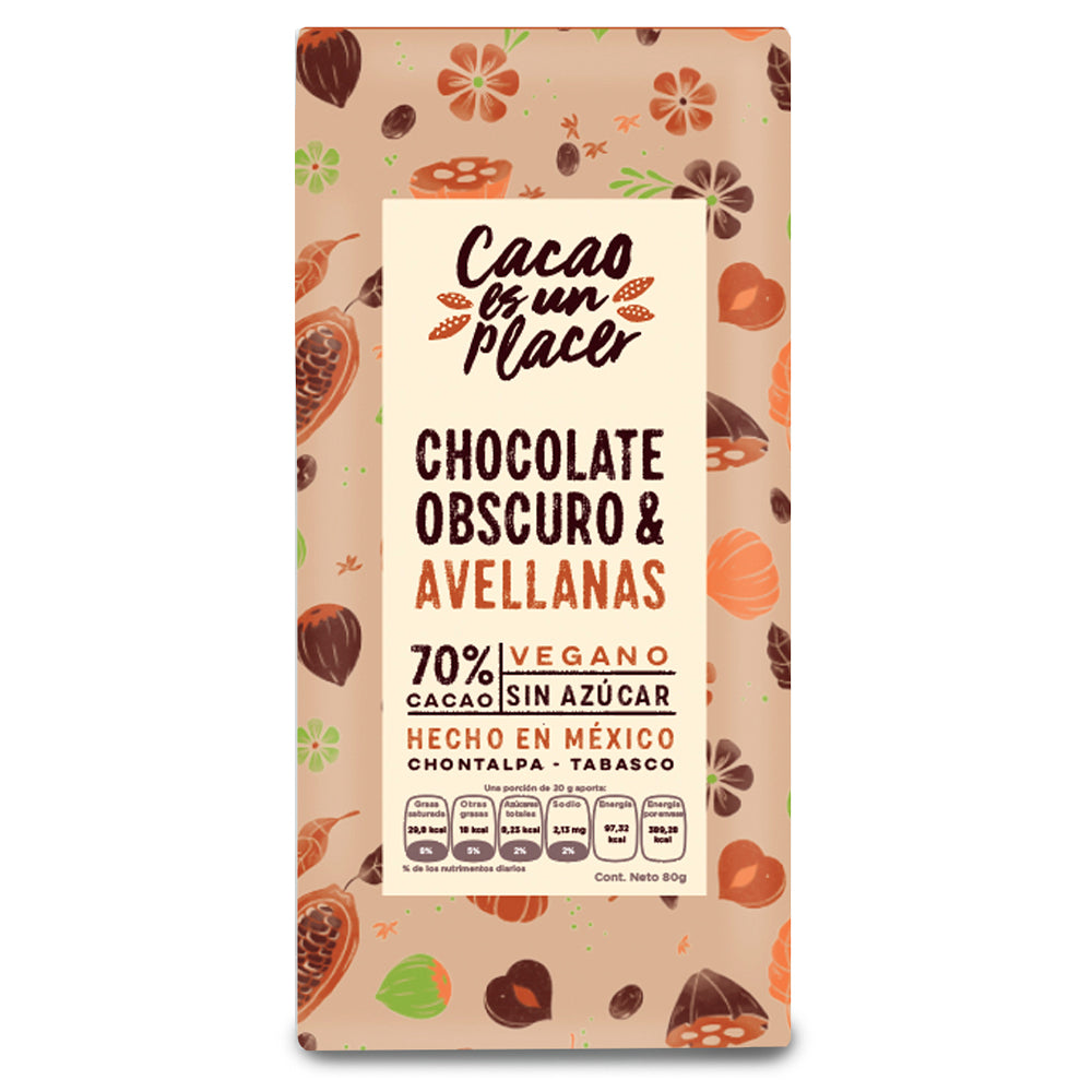 chocolate obscuro & avellana 70% cacao 80gr