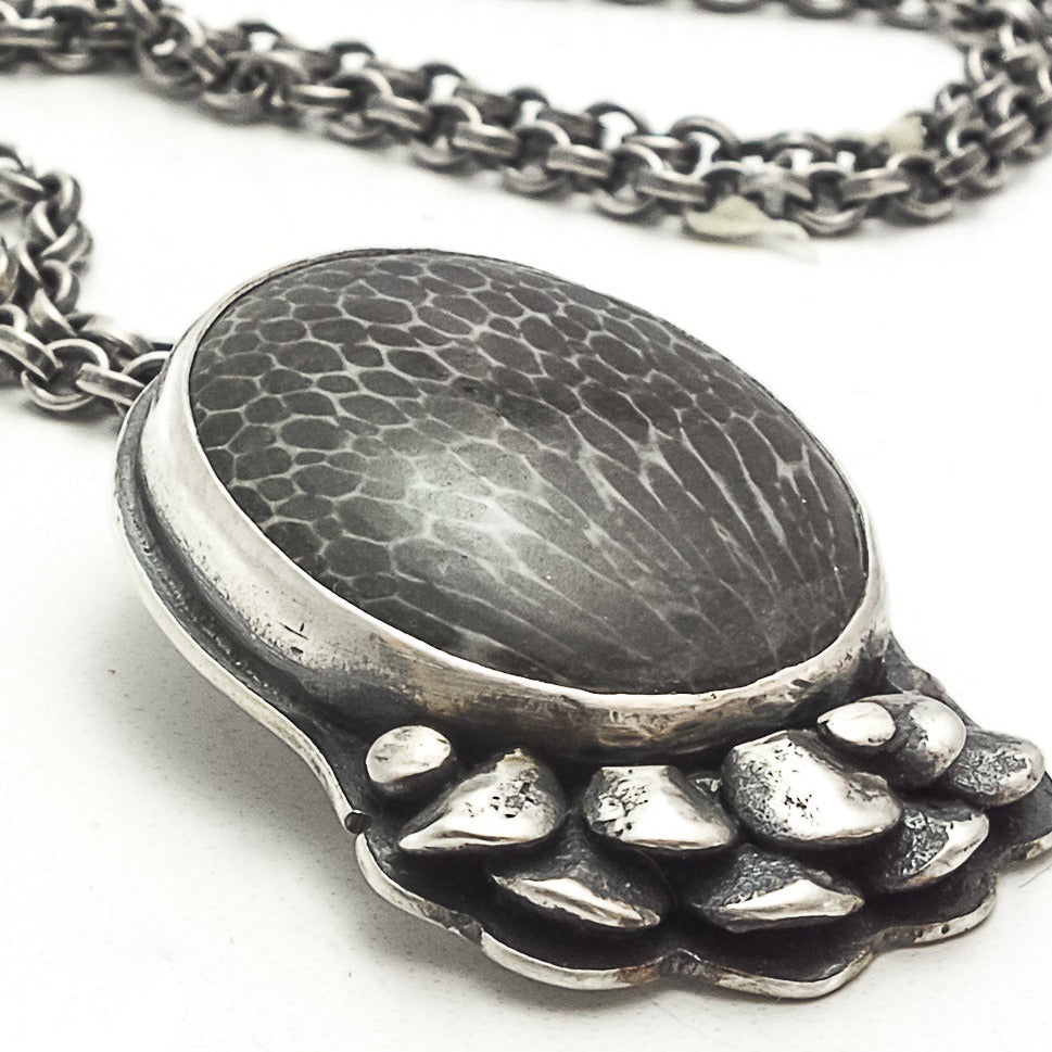 Sterling Silver Fossil  Pendant Necklace