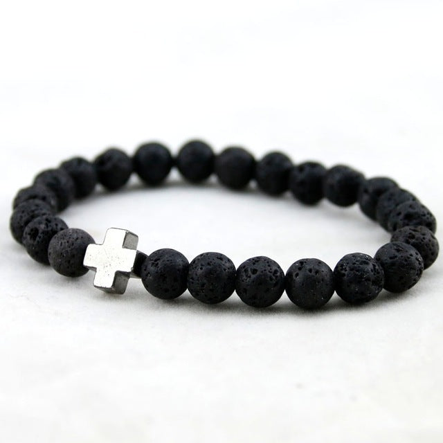 Lava Stone Beads Cross Bracelet