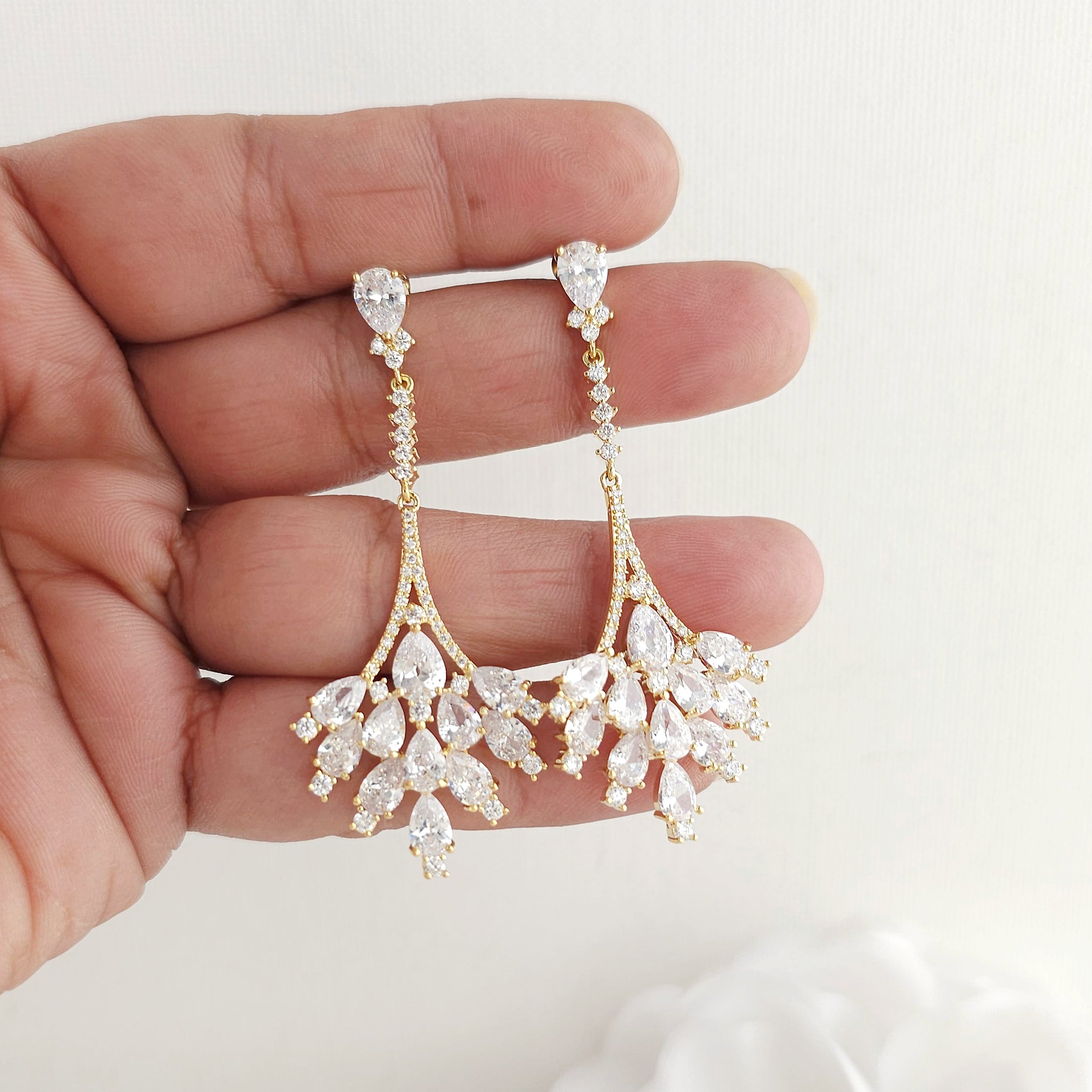 Gold Chandelier Drop Earrings for Weddings and Reception-Yana