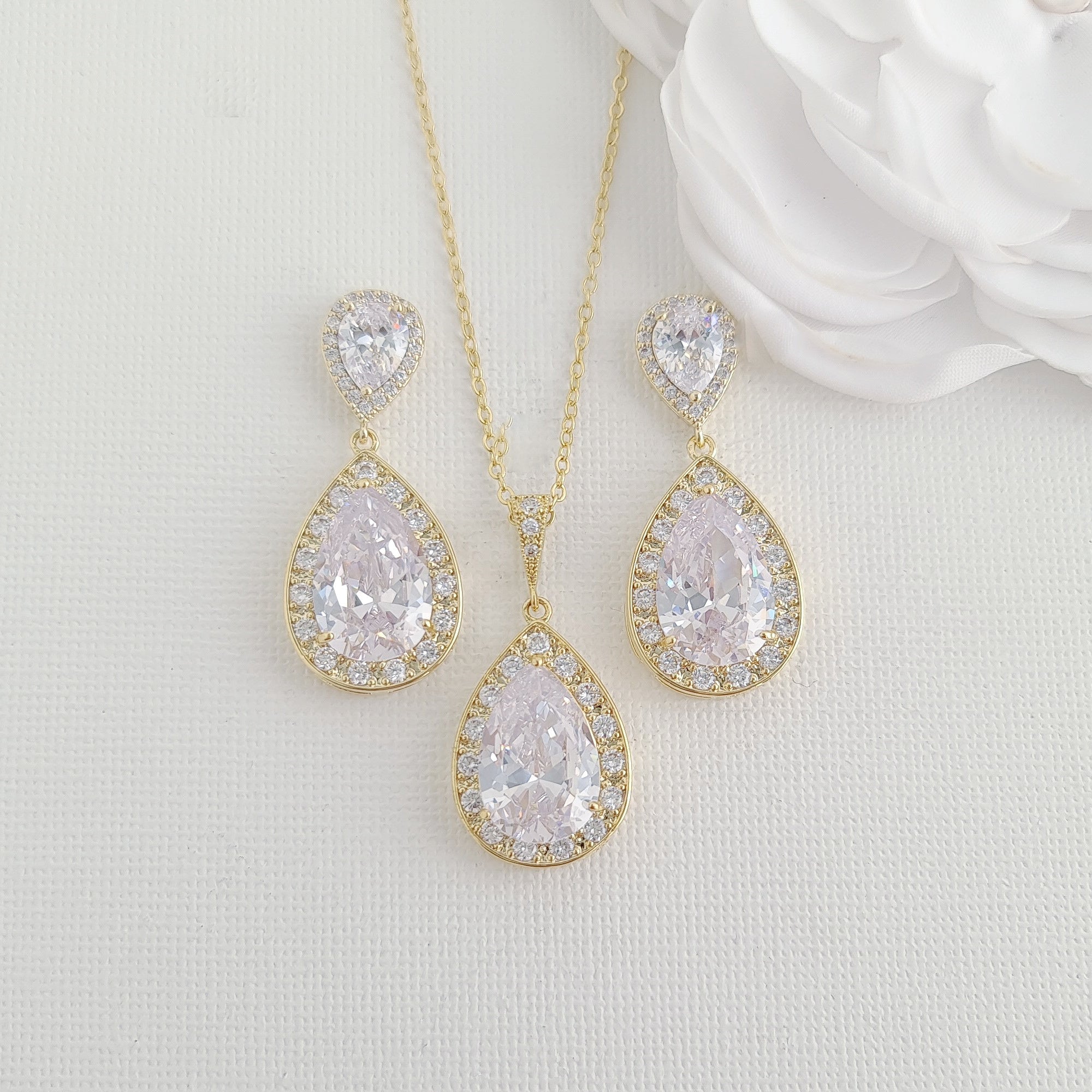 14K Gold Plated Wedding Jewelry Set for Brides- Evelyn
