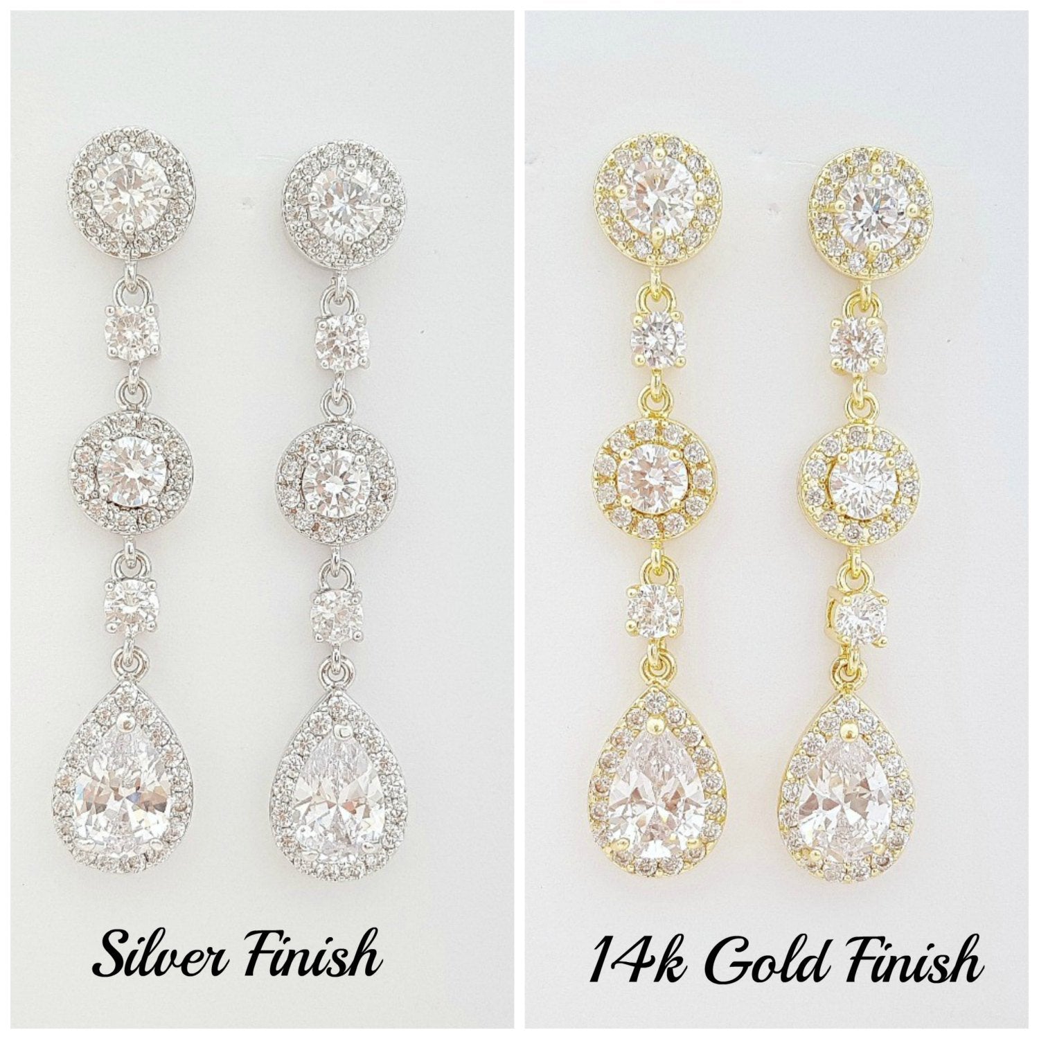 14K Yellow Gold Drop Earrings for Weddings-Reagan