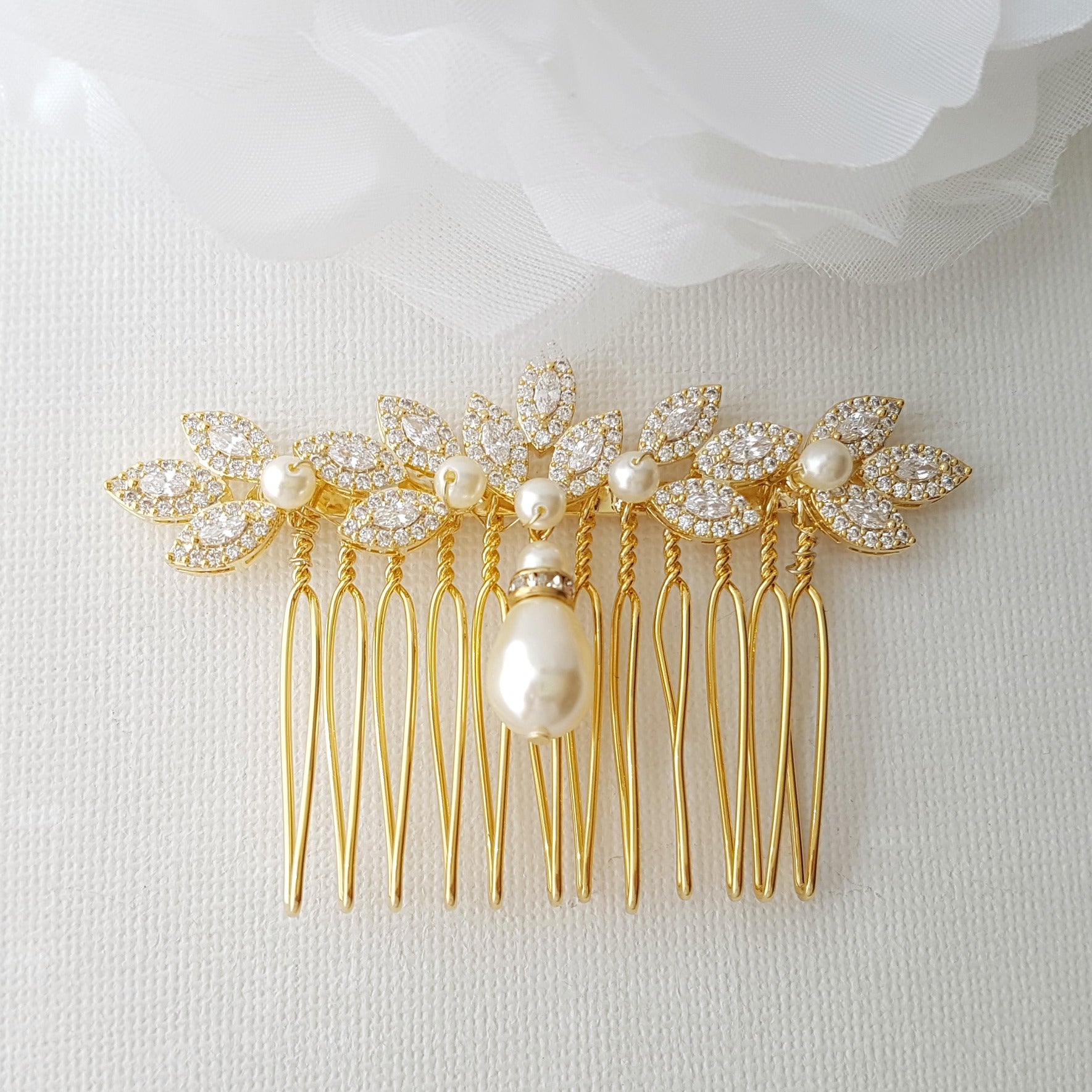 Leaf Crystal Hair Comb for Weddings-Abby