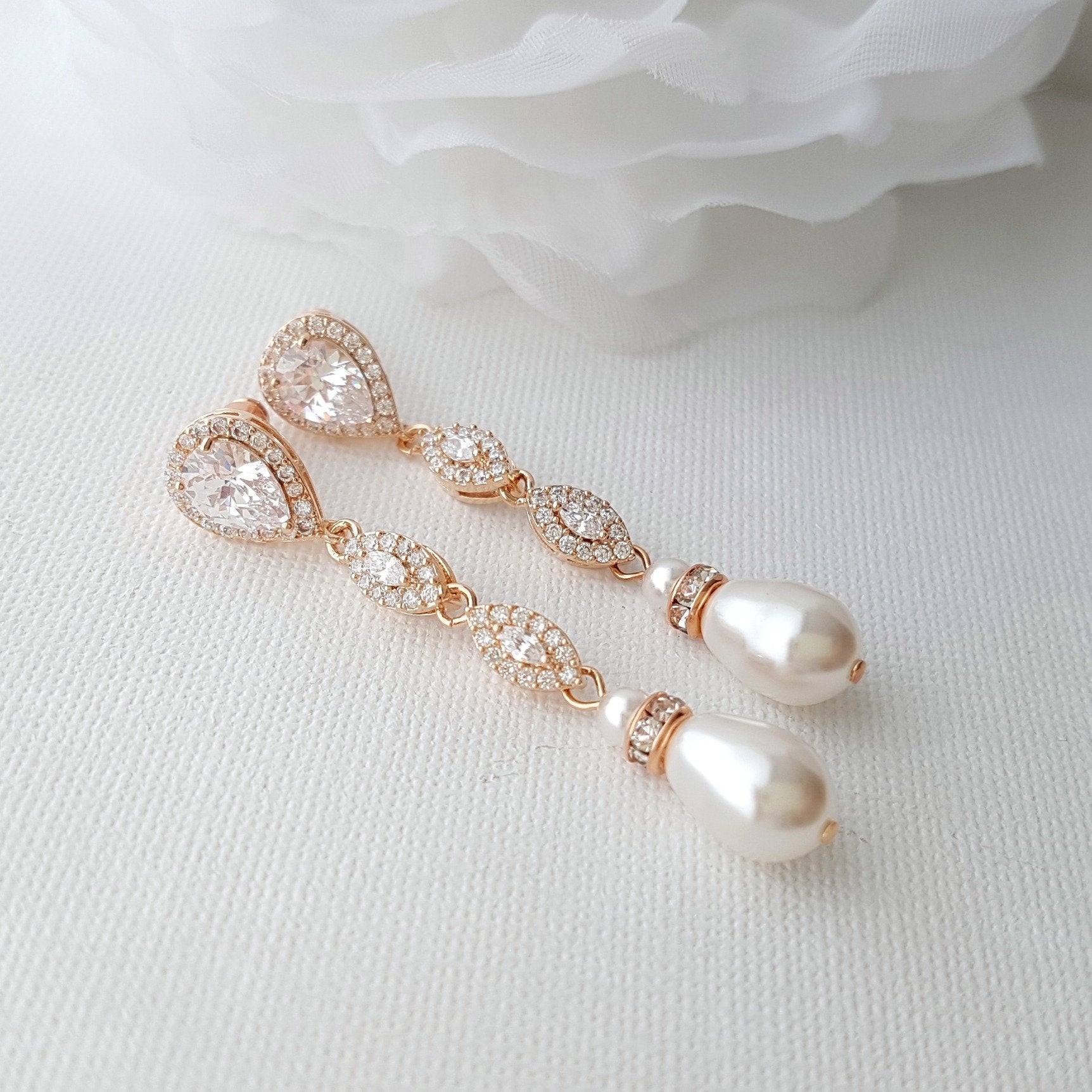 Slim Long Silver Pearl Earrings-Abby