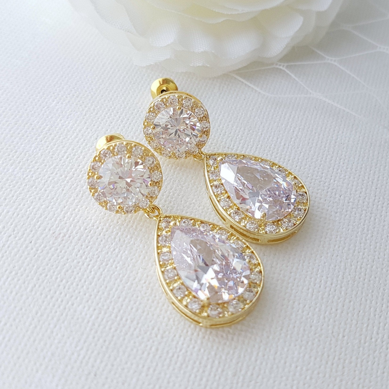 Rose Gold Wedding Earrings-Evita