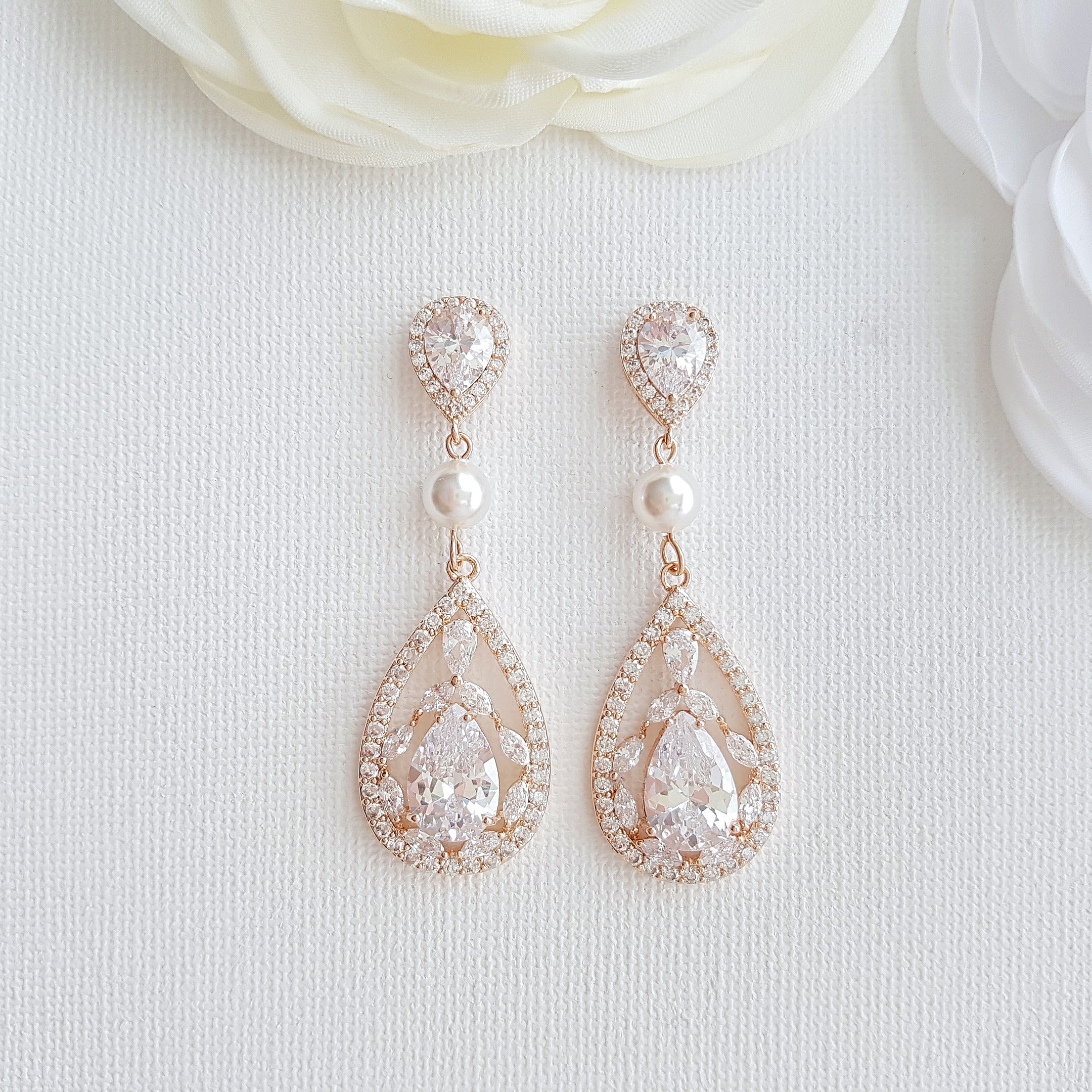 Teardrop Wedding Earrings-Esther