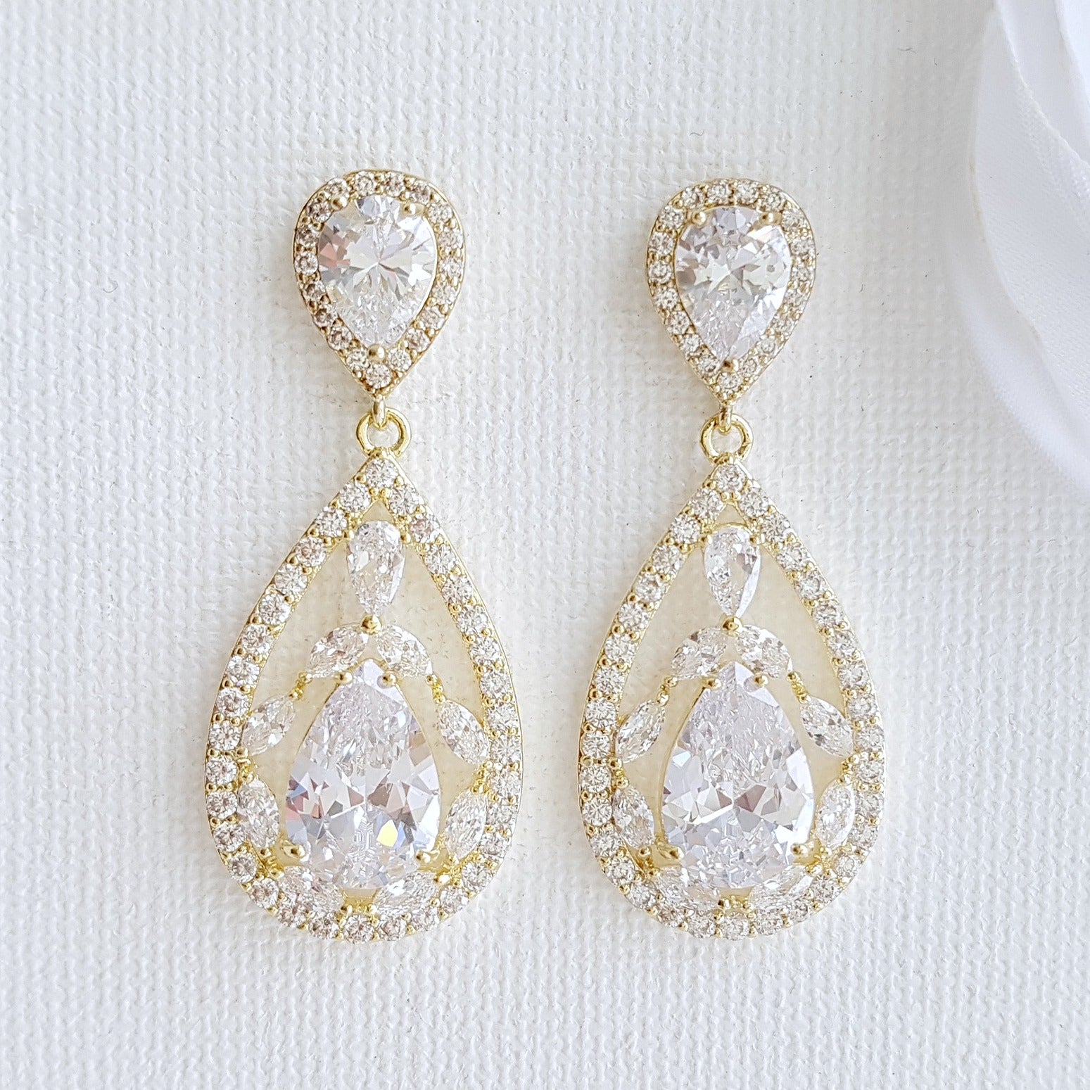 Gold Plated Drop Earrings for Wedding-Esther