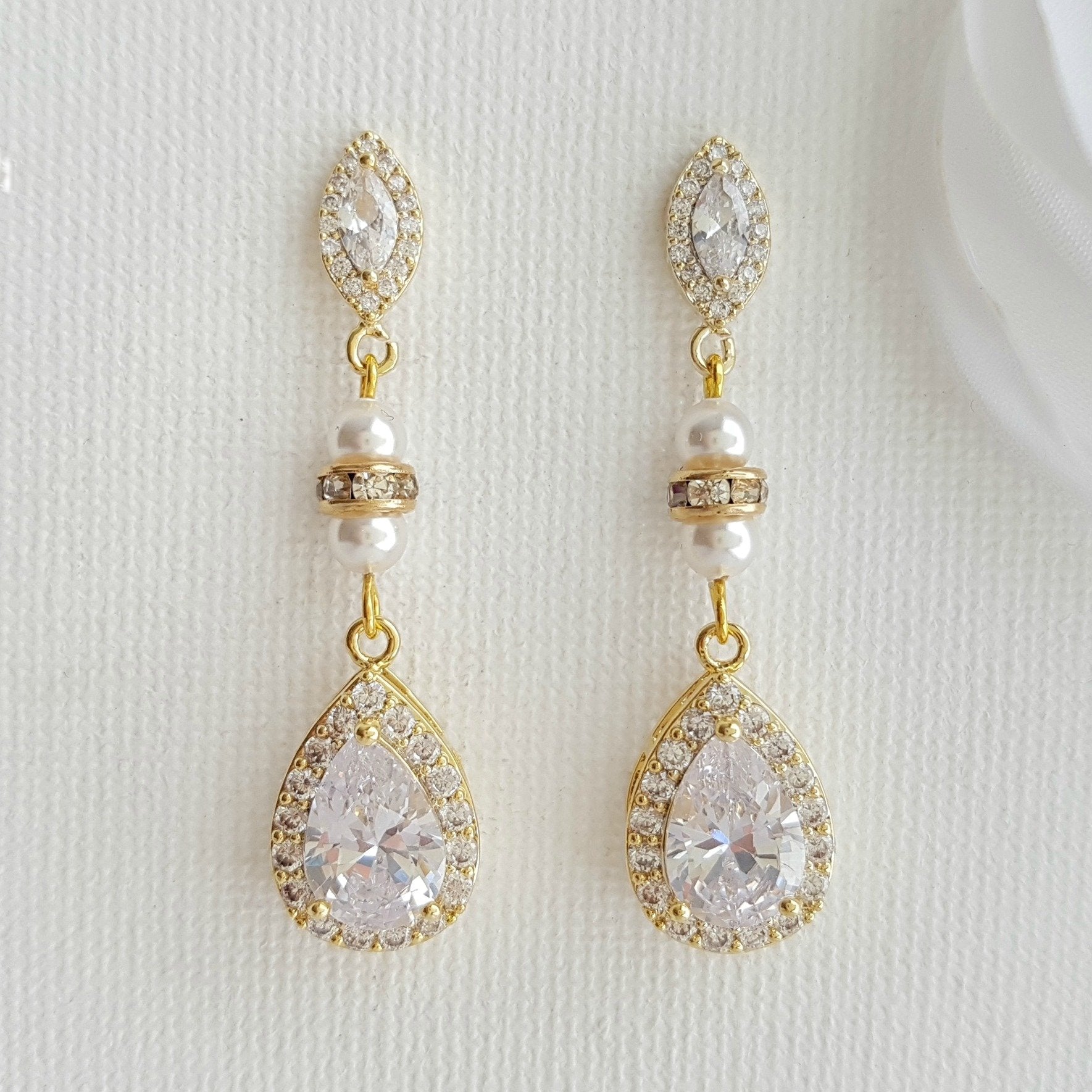 Rose Gold & Pearl Wedding Drop Earrings-Ella