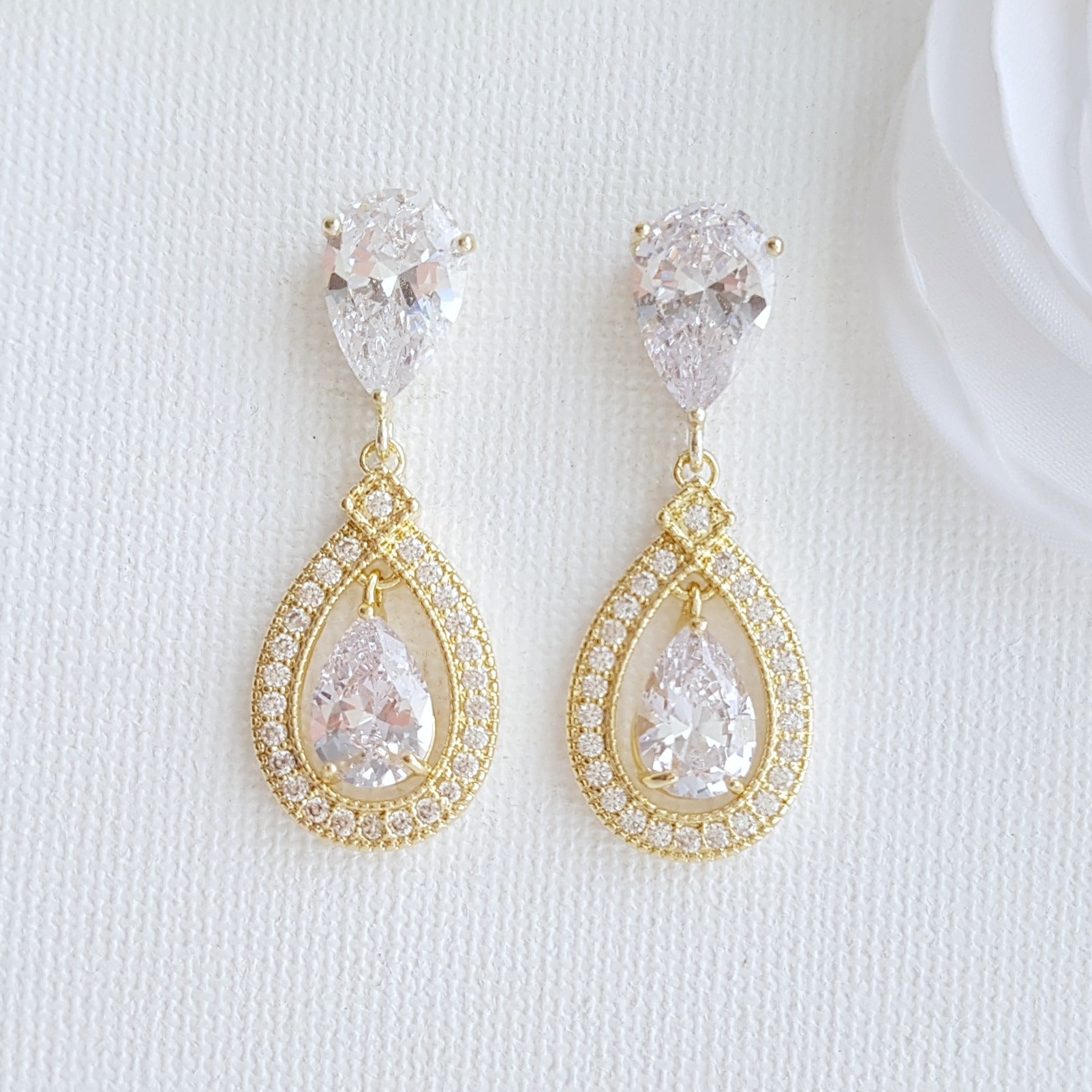 Rose Gold Crystal Drop Earrings- Sarah