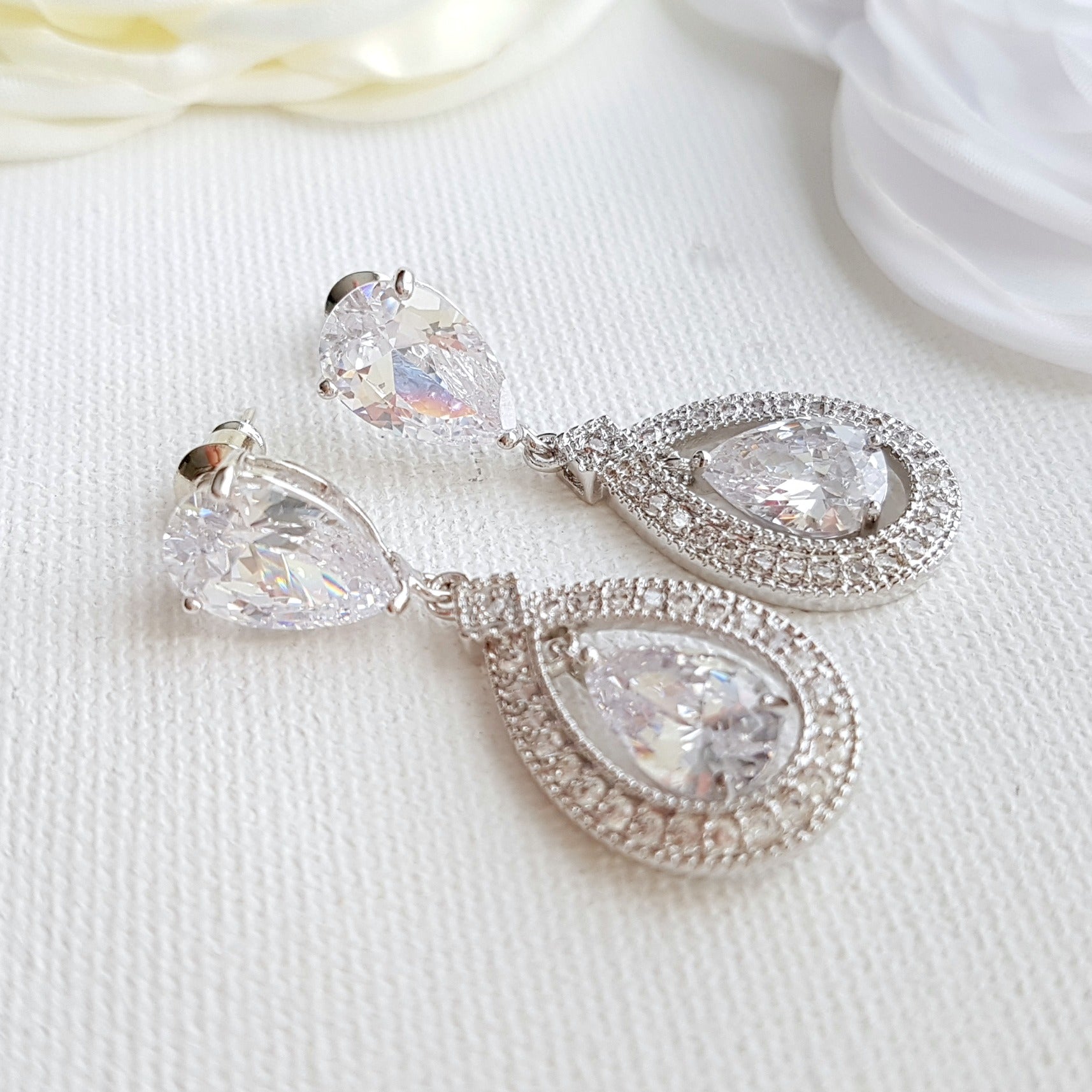 Gold Crystal Drop Earrings Weddings- Sarah