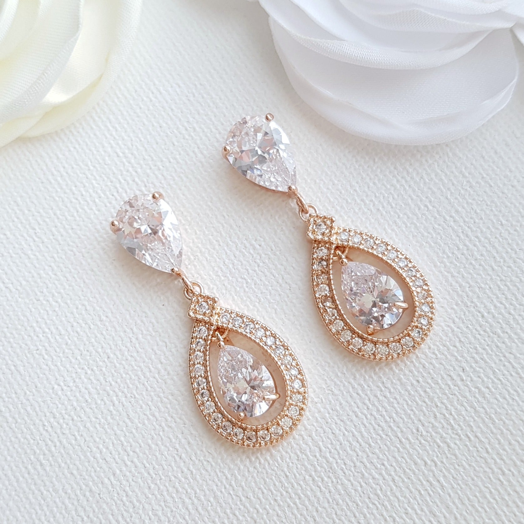 Rose Gold Crystal Drop Earrings- Sarah