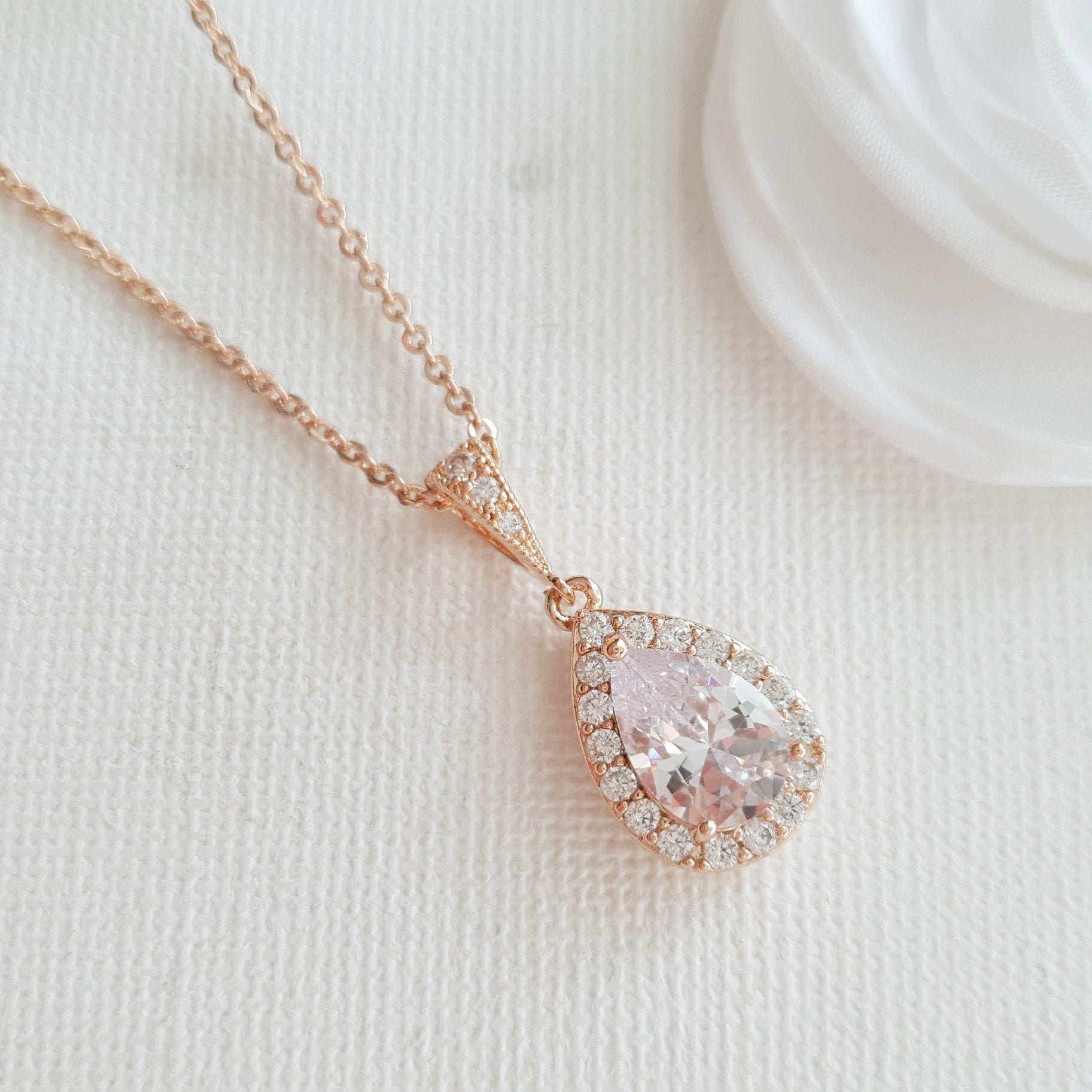 Teardrop Bridal & Bridesmaids Pendant Necklace-Emma