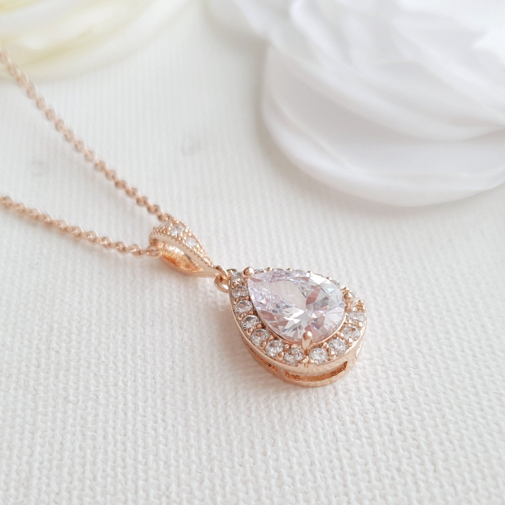 Teardrop Bridal & Bridesmaids Pendant Necklace-Emma