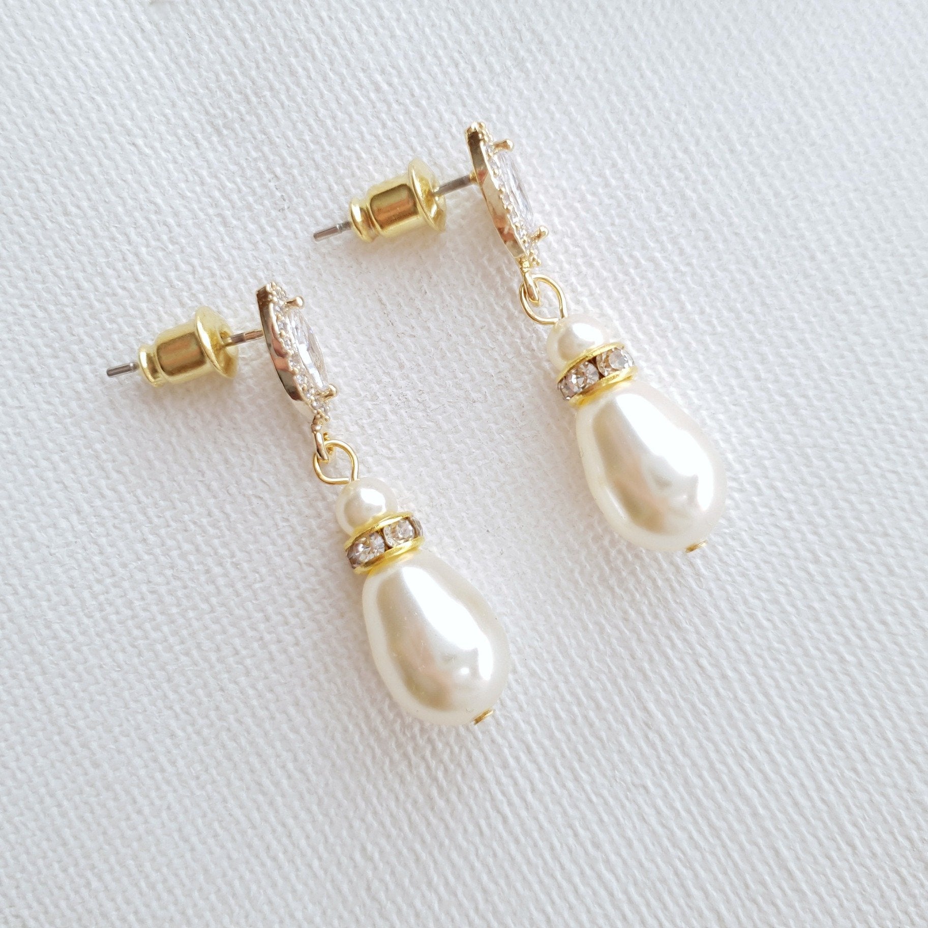 Rose Gold Pearl Teardrop Earrings for Brides- Ella