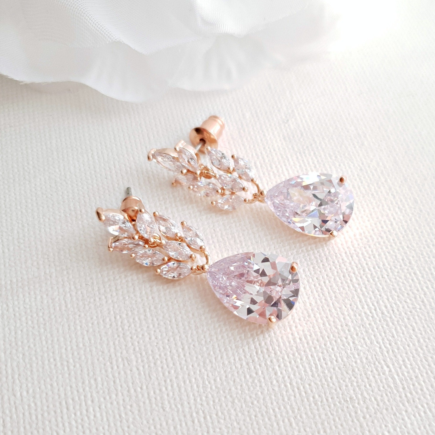 Rose Gold Leaf Earrings for Weddings-Willow