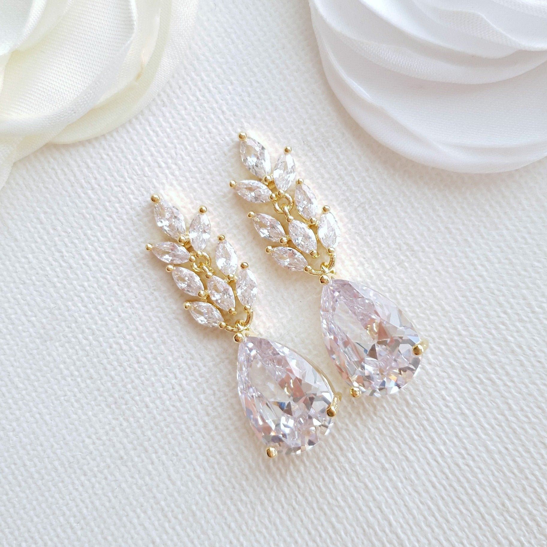 Rose Gold Leaf Earrings for Weddings-Willow