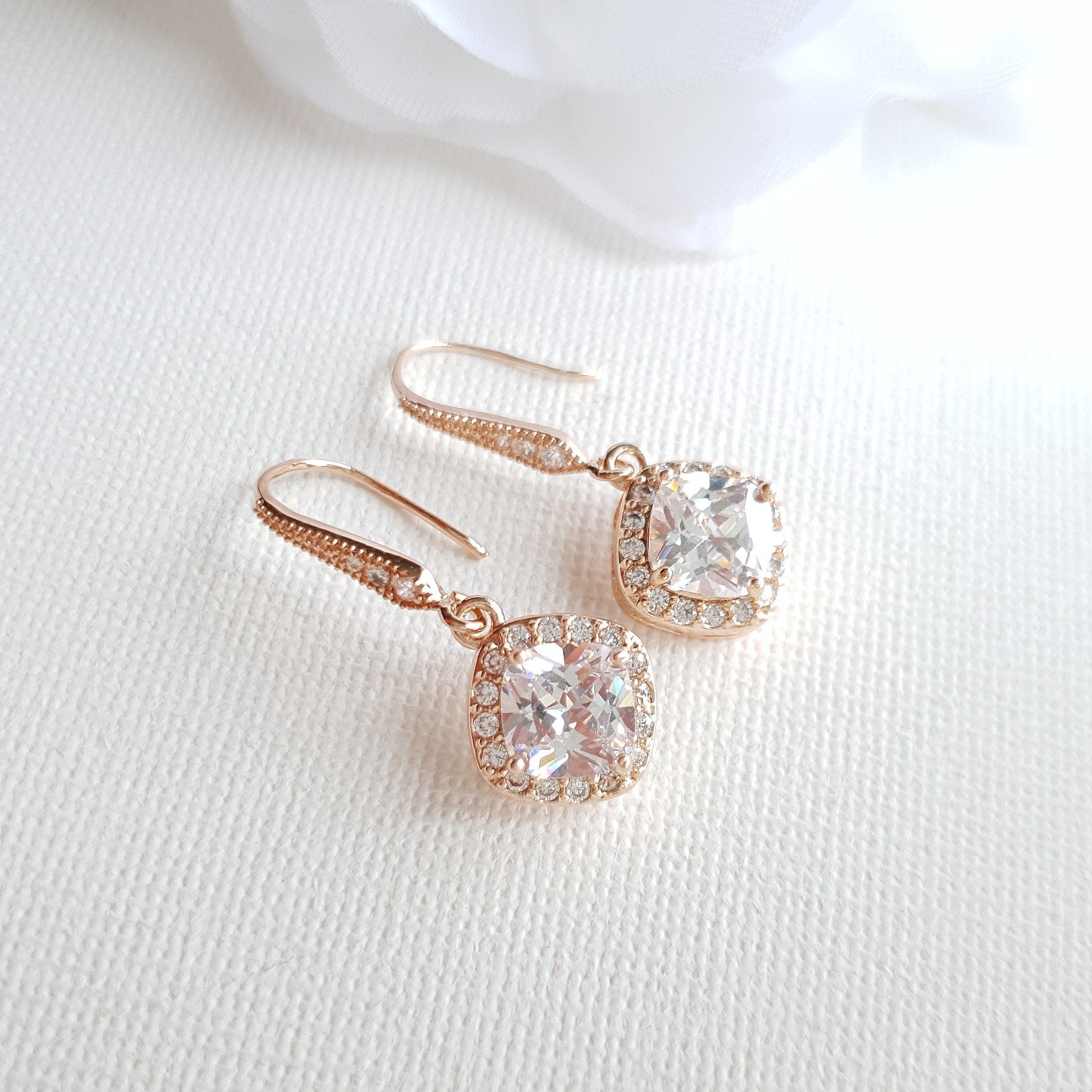 Rhombus Dangle Earrings in Rose Gold- Celia