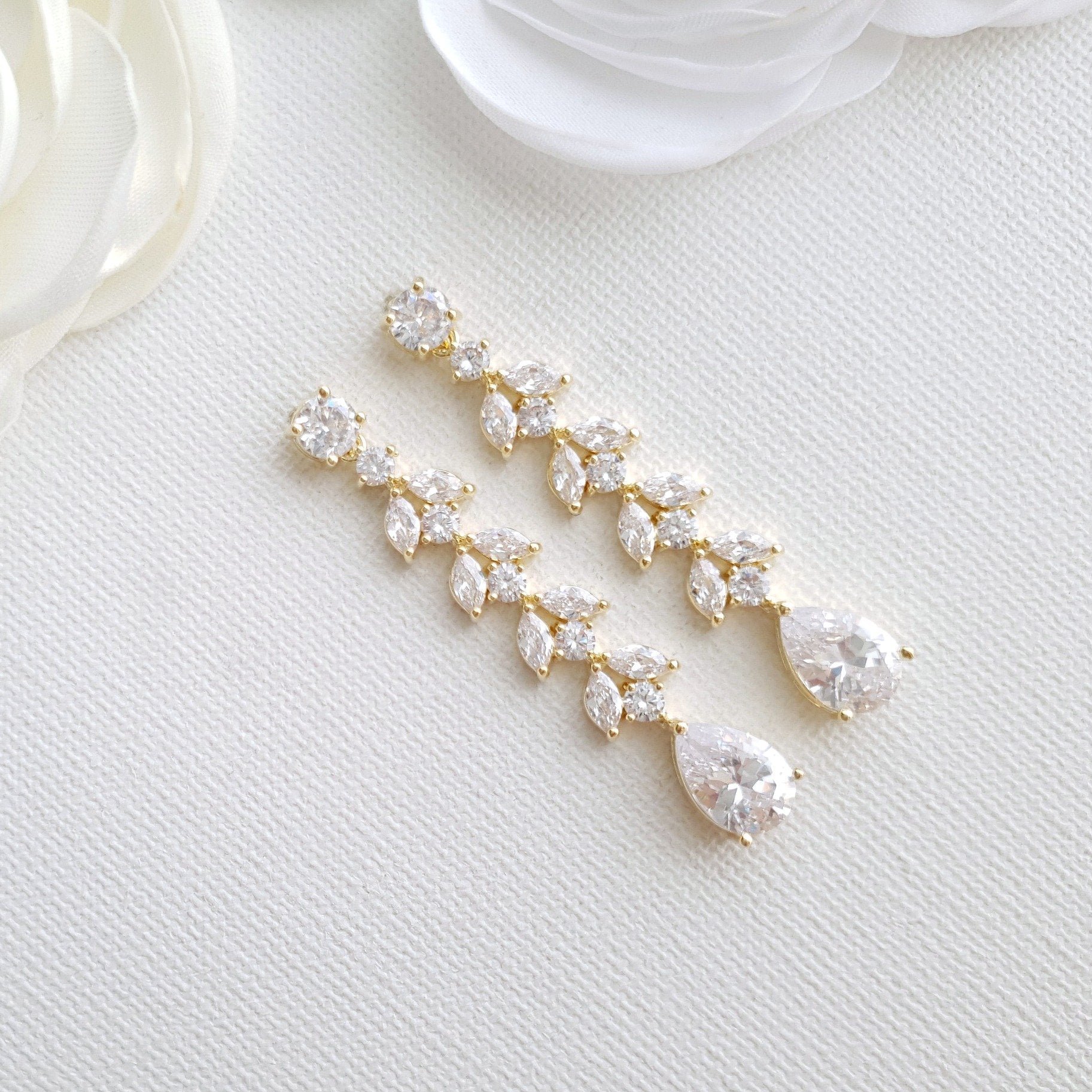 Marquise Crystal Earrings in Gold- Kira