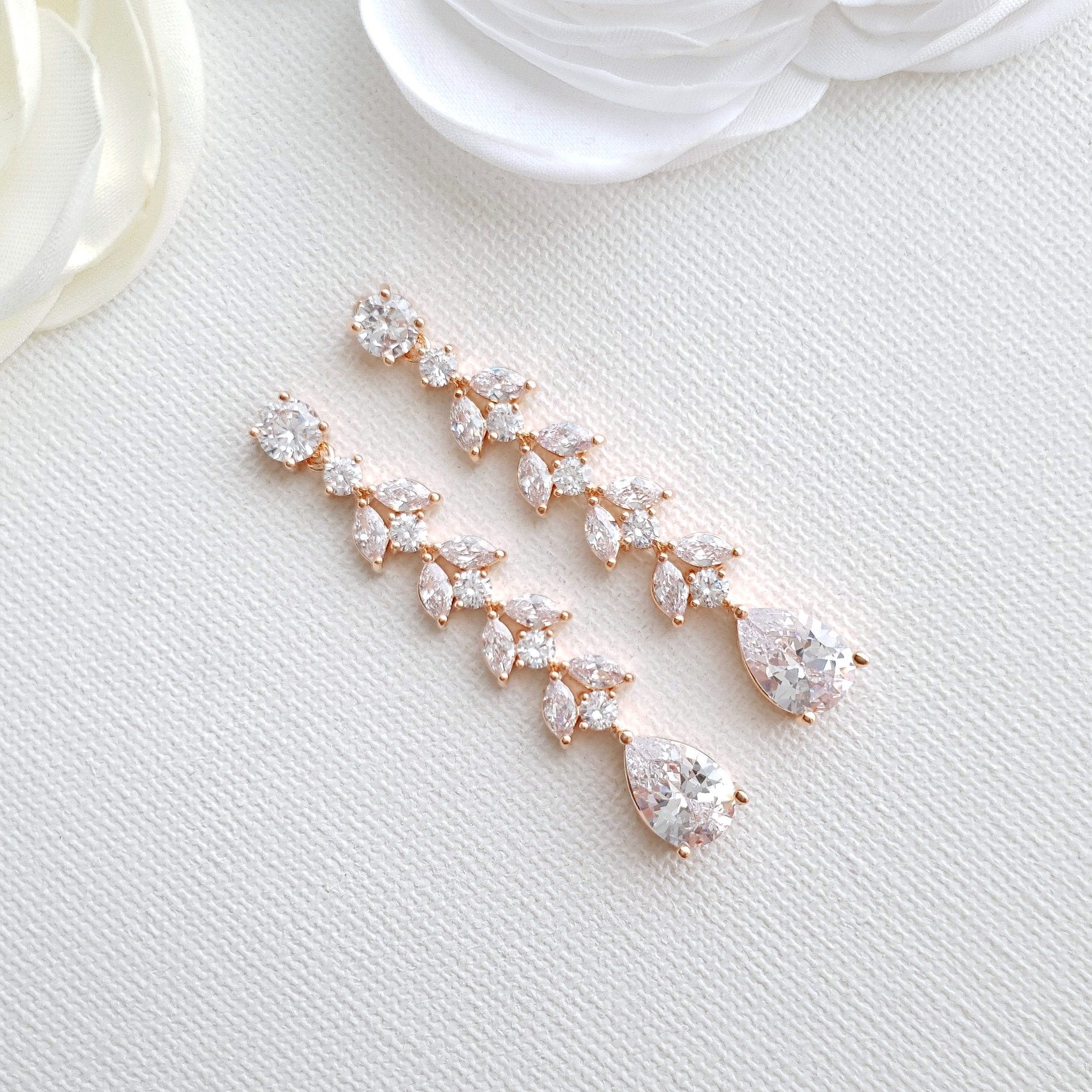 Marquise Bridal Earrings in Rose Gold- Kira