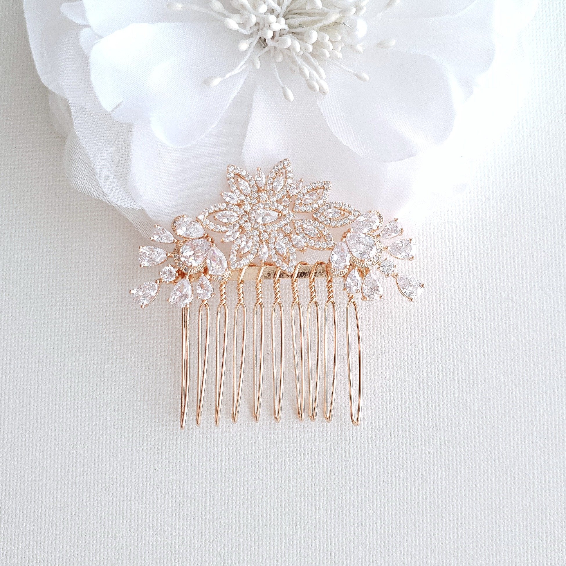 Crystal Flower Bridal Comb Headpiece-Lara