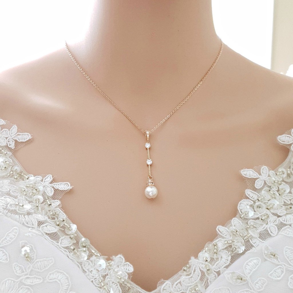 Pearl Drop Necklace Earring Jewelry Set for Weddings- Ginger