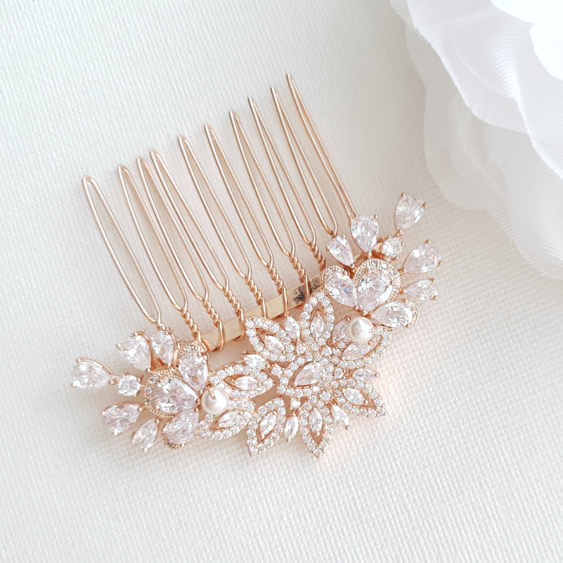 Crystal Flower Bridal Comb Headpiece-Lara
