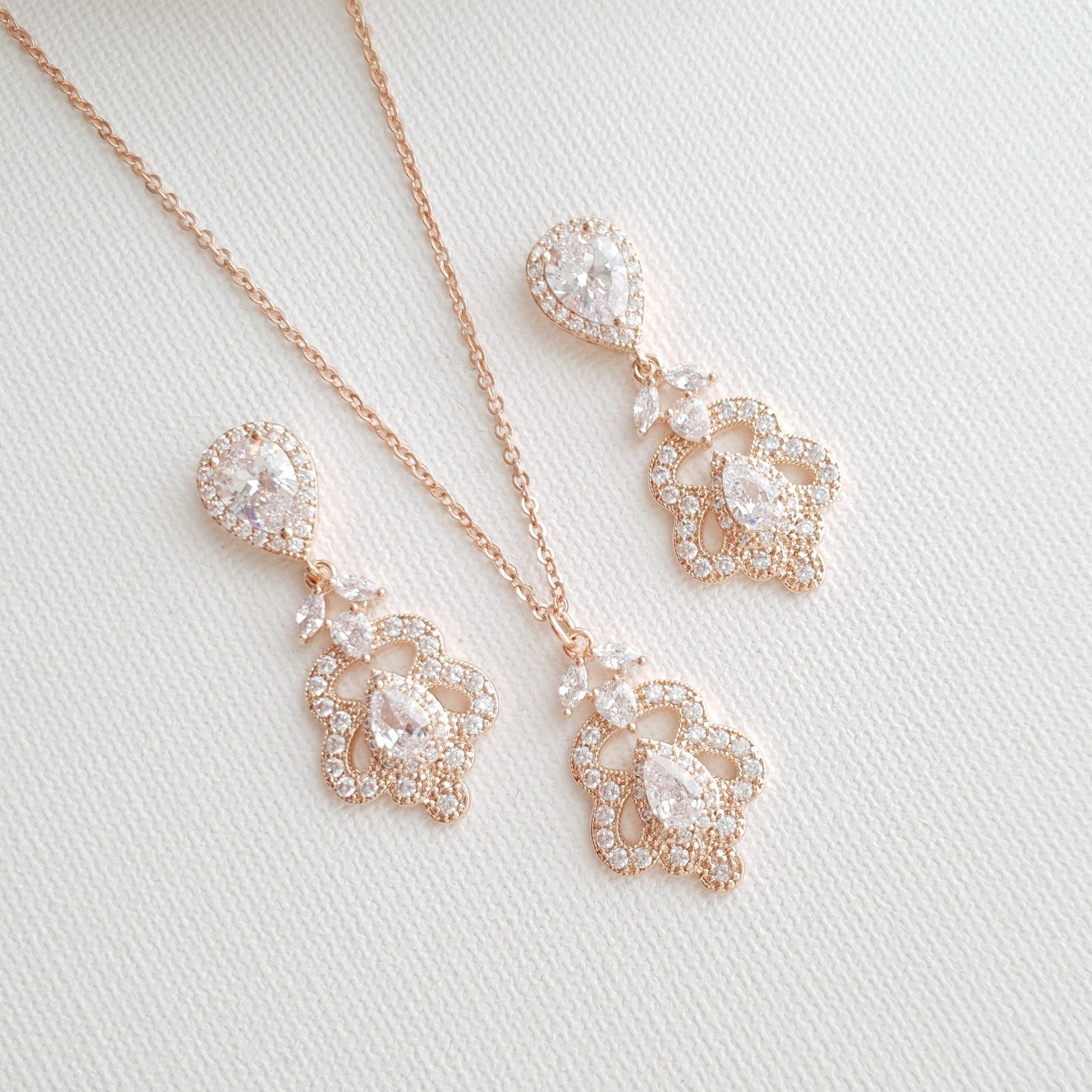 Rose Gold Vintage Bridal Jewelry Set- Norma