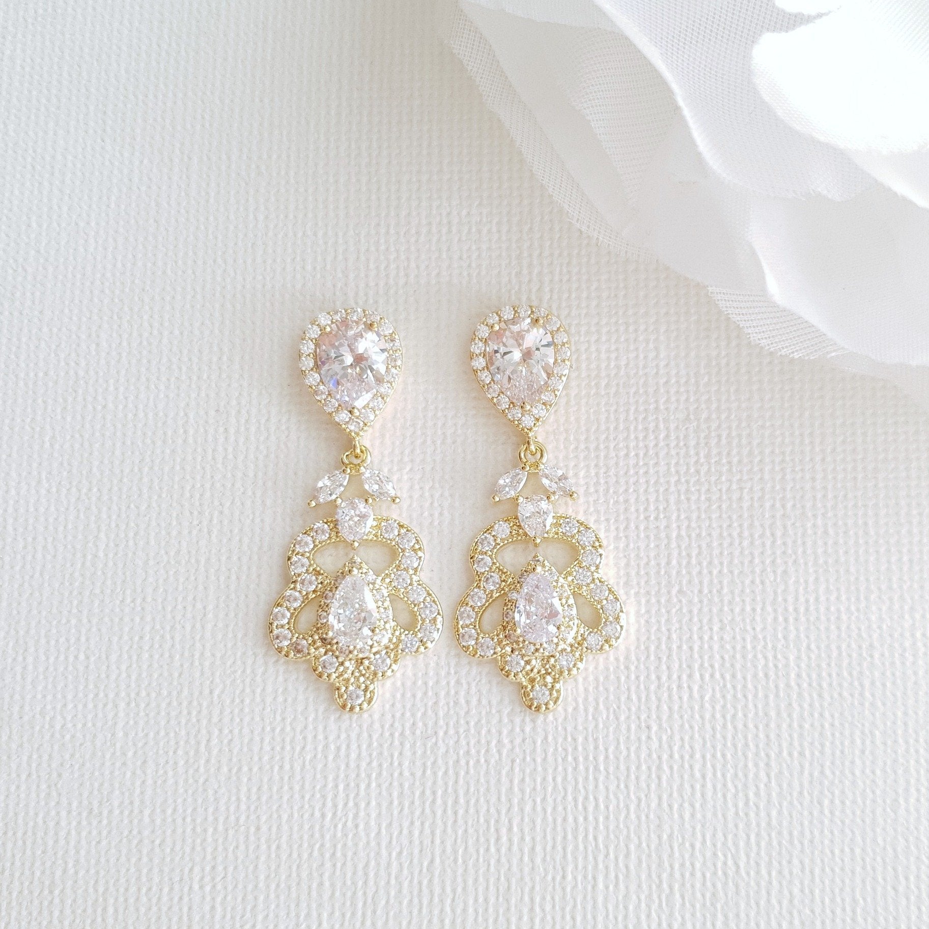 Vintage Gold Earrings for Weddings- Norma