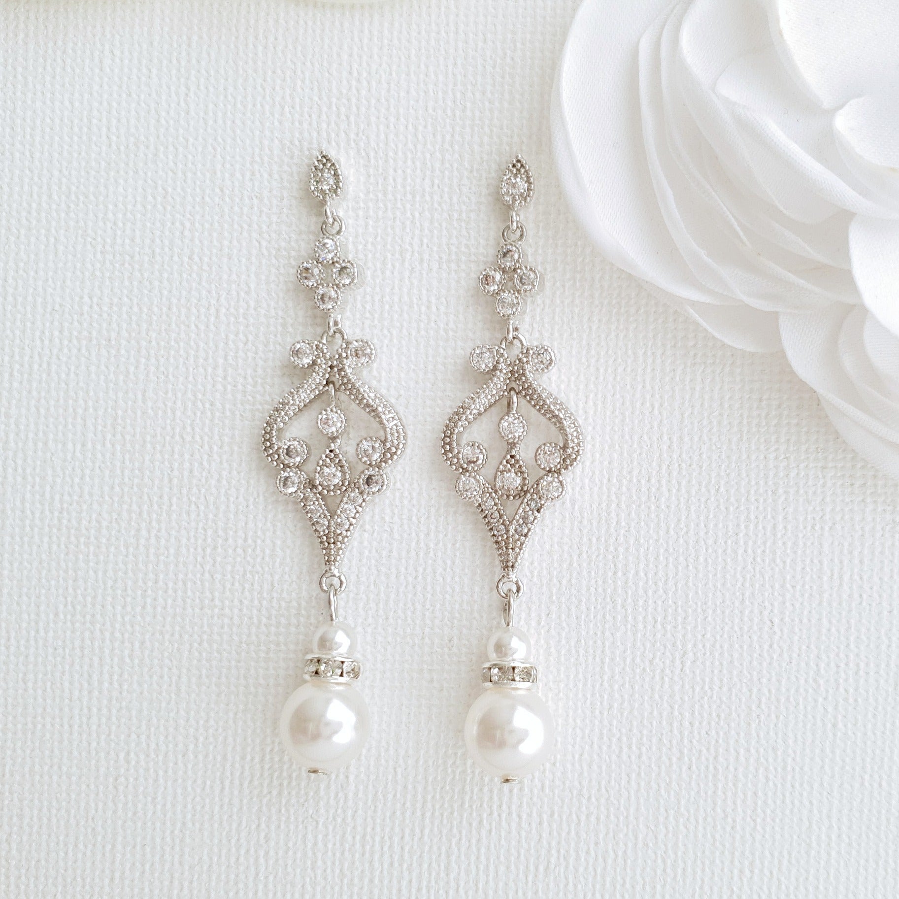 Vintage Pearl Wedding Earrings-Elizabeth