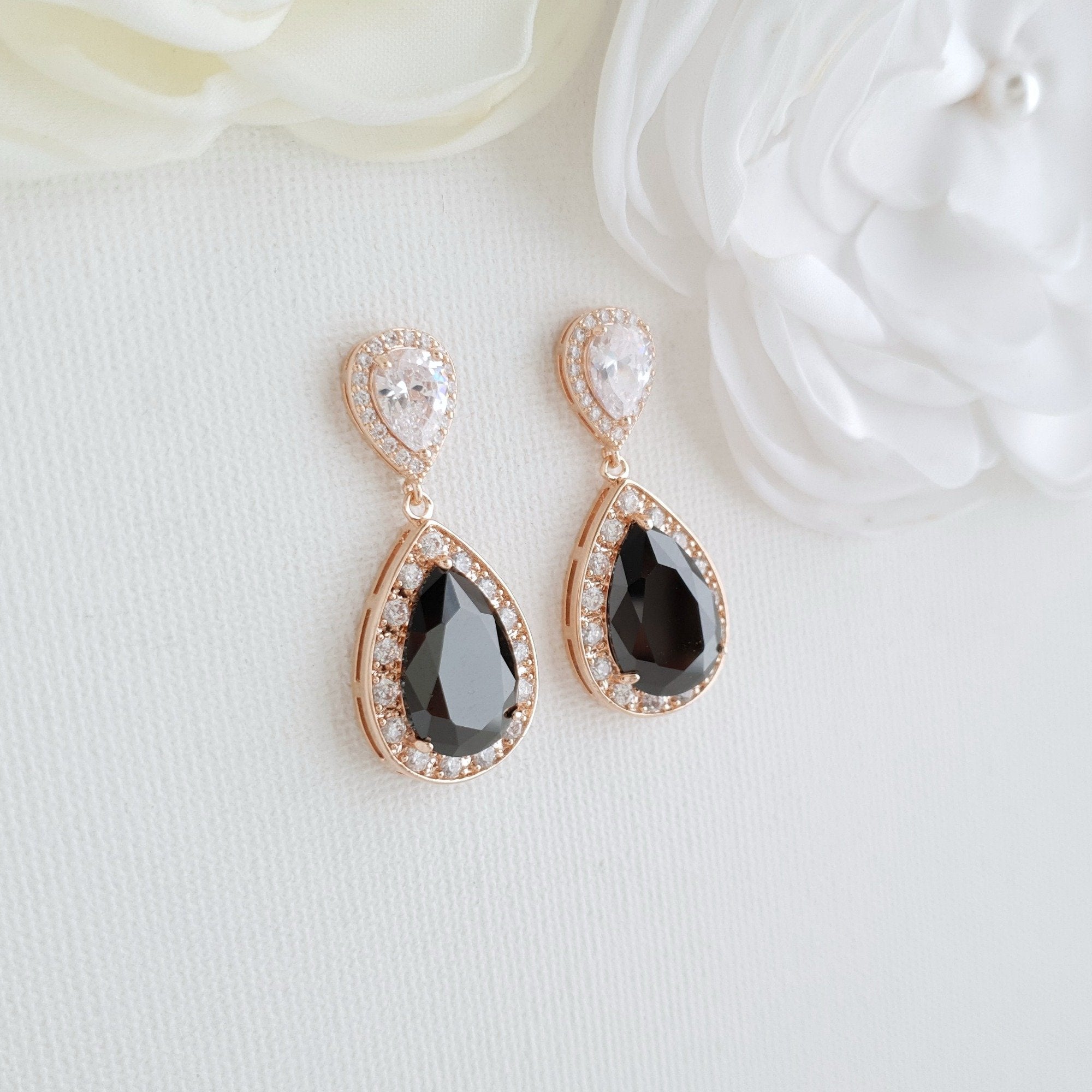 Rose Gold and Black Earrings-Zoe