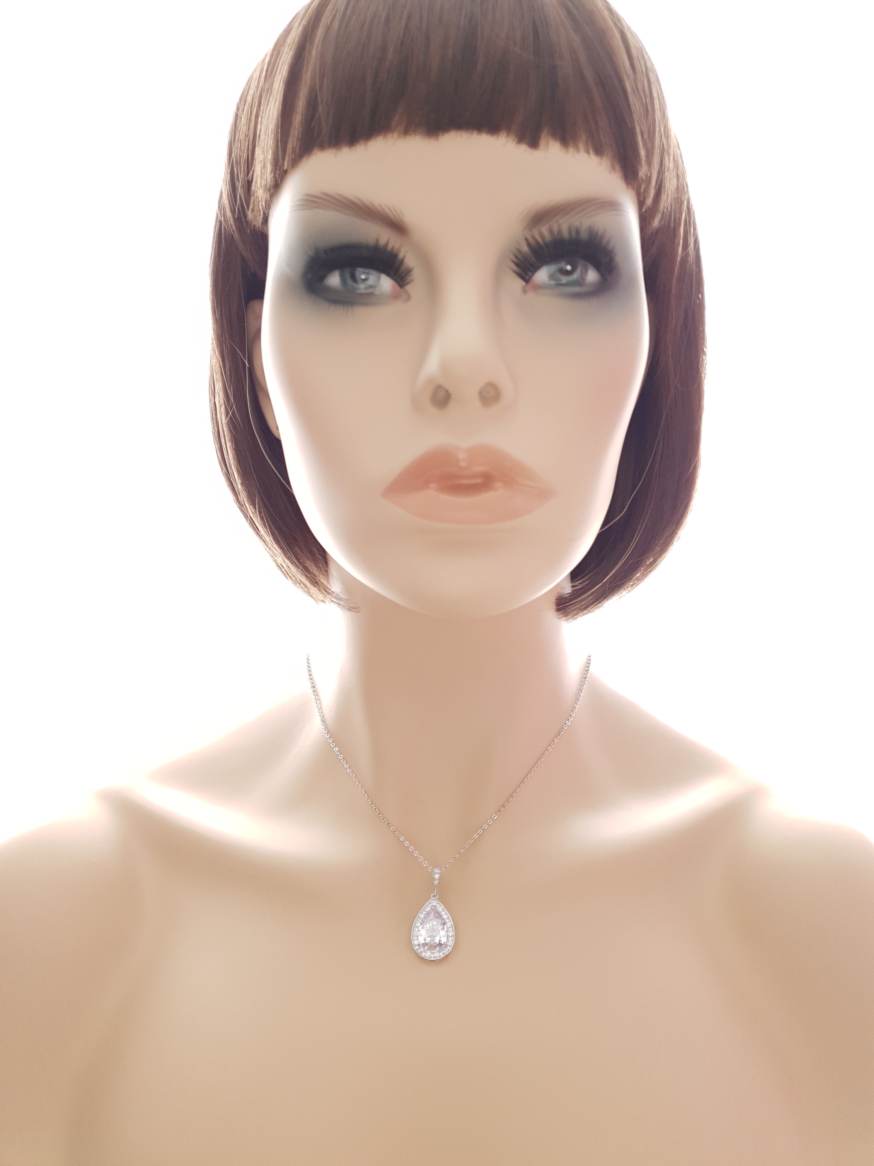Silver Plated Teardrop Wedding Necklace for Bridesmaids and Brides-Evelyn