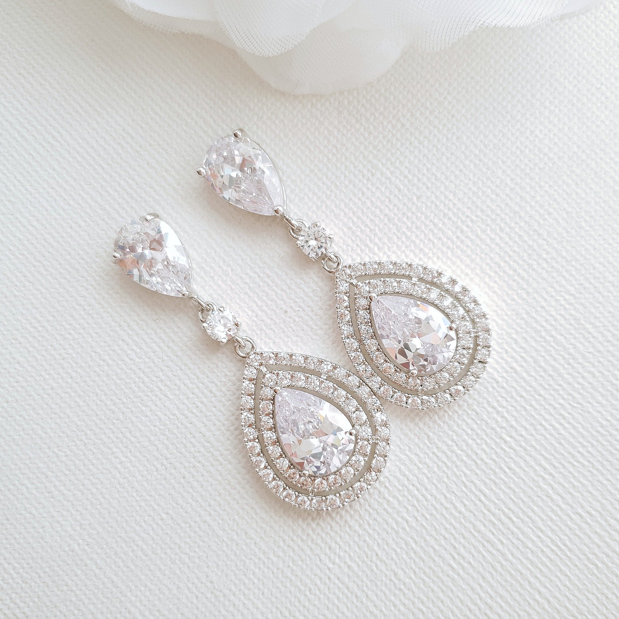 Rose Gold Wedding Earrings With Teardrops- Joni