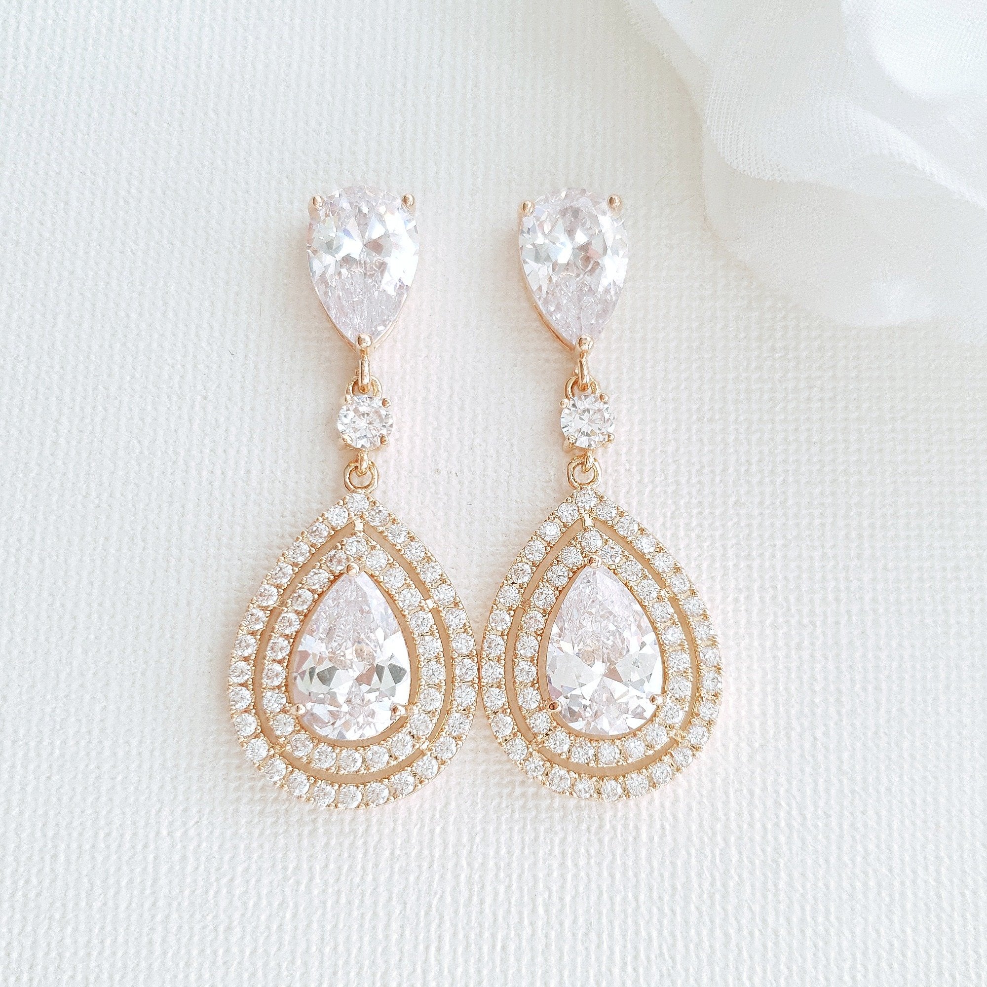 Rose Gold Wedding Earrings With Teardrops- Joni