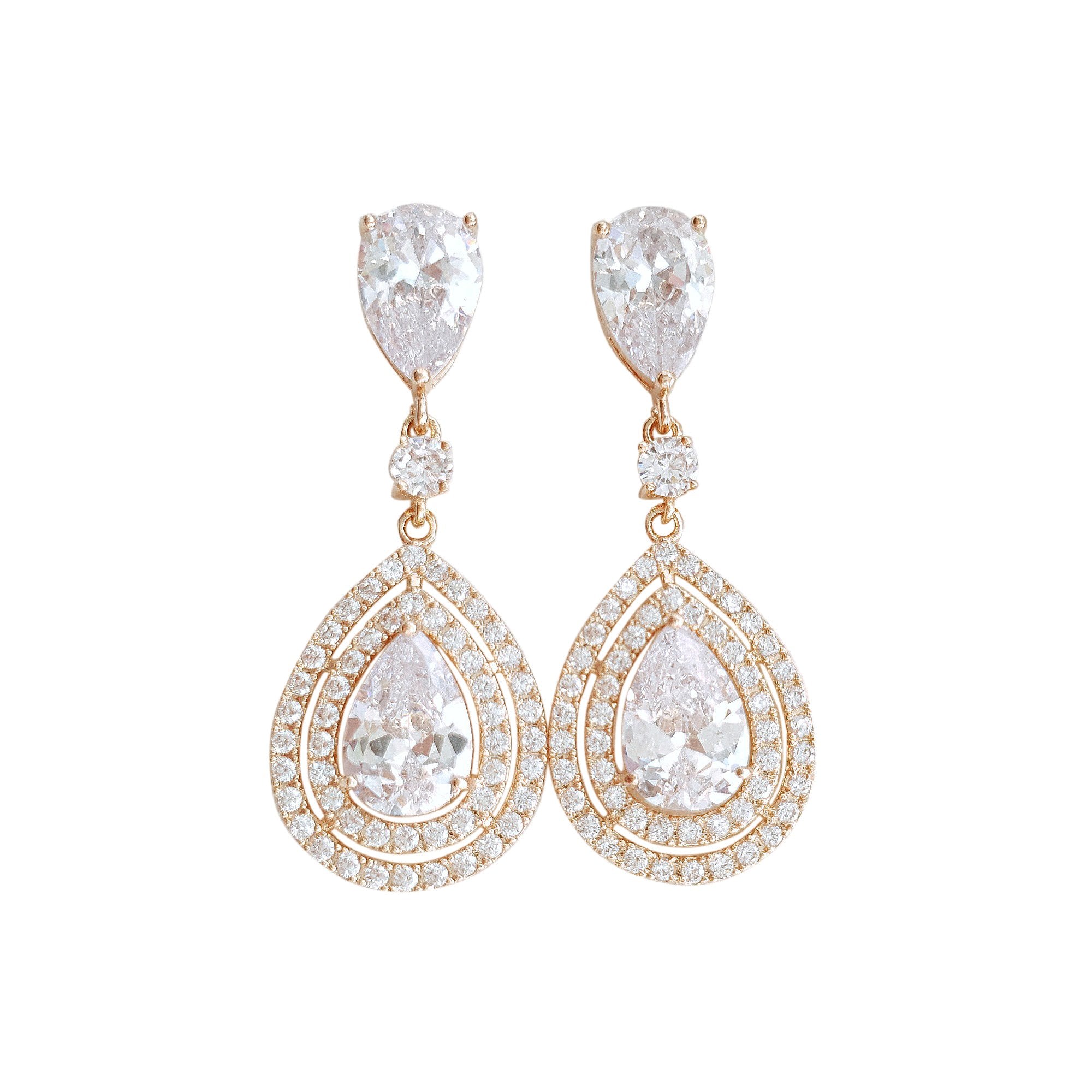 Rose Gold Wedding Earrings With Teardrops- Joni