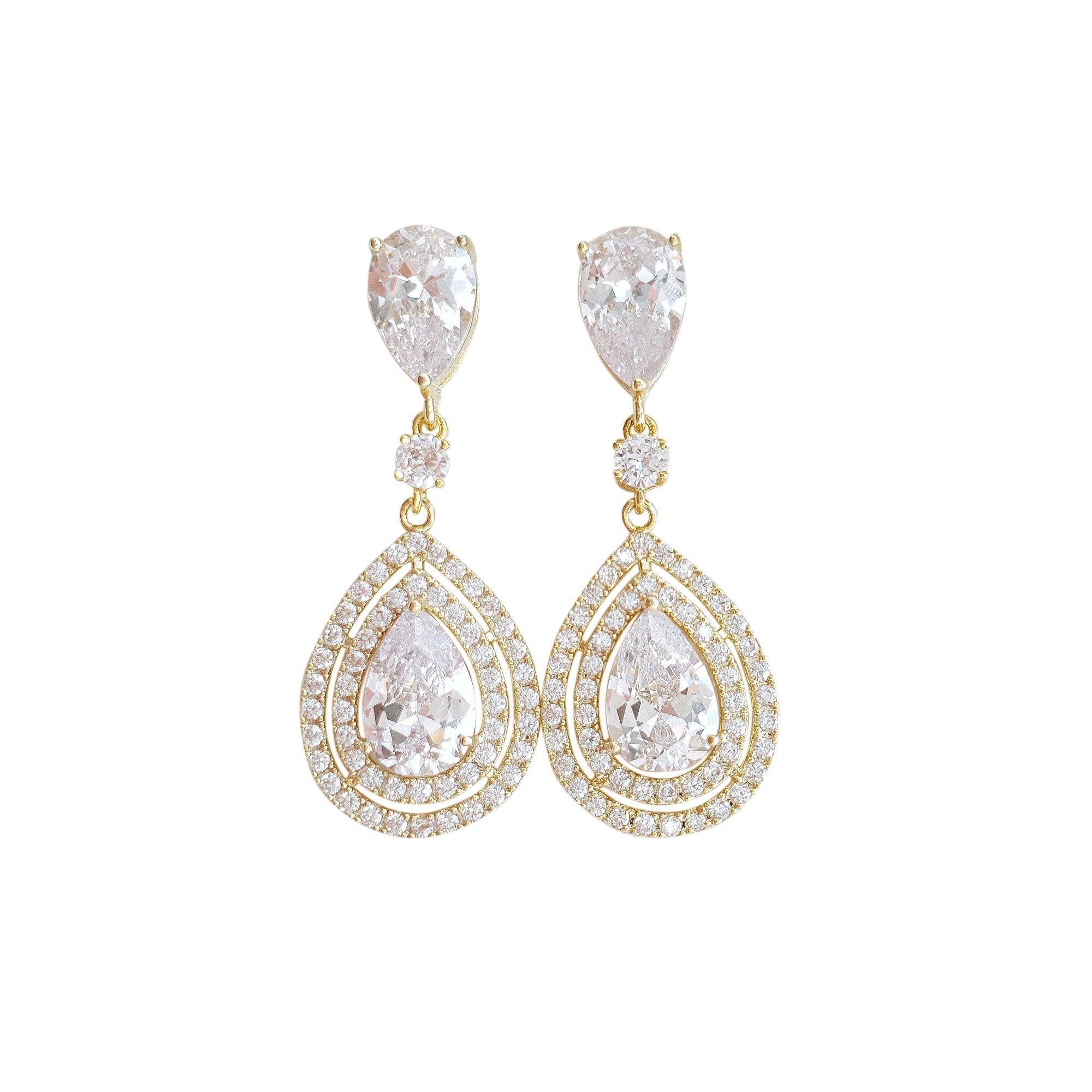 Rose Gold Wedding Earrings With Teardrops- Joni